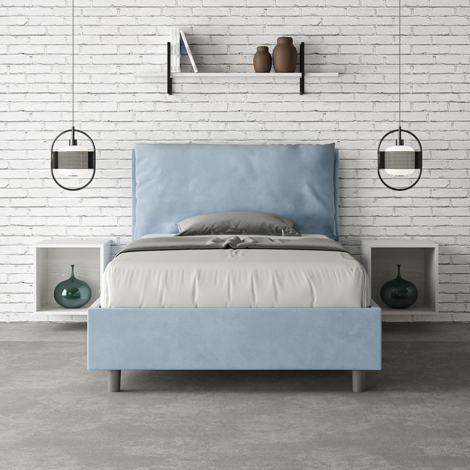 Letto 1 Piazza E Mezzo 120x200 cm Senza Rete Imbottito in Microfibra Antea Large Azzurro...