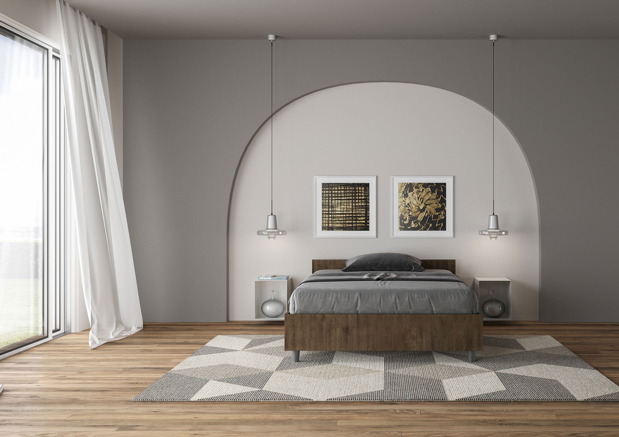 Letto 1 Piazza e Mezzo 120x200 cm Senza Rete Nuamo Noce...