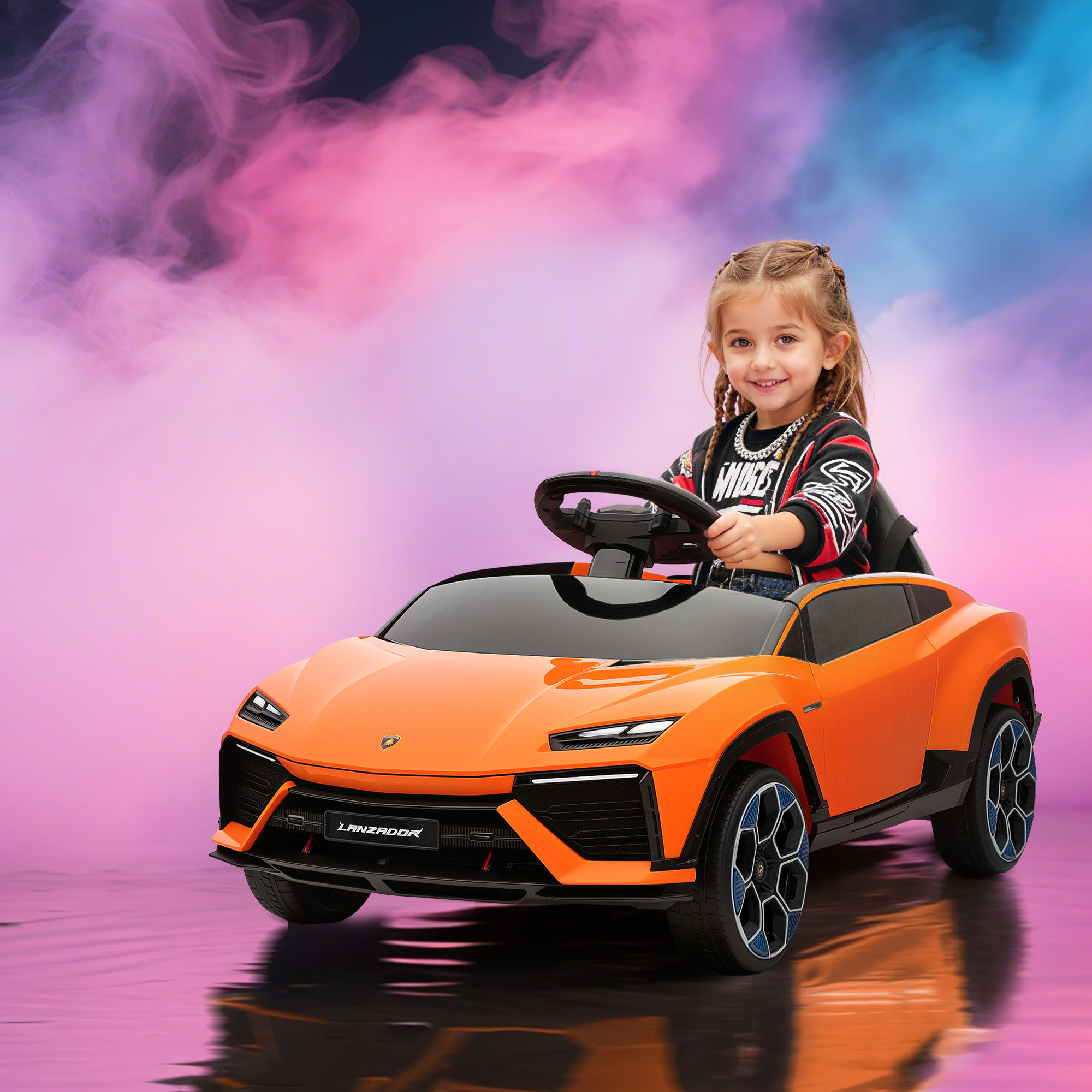 Macchina Elettrica per Bambini 101.5x49x43 cm Licenza Lamborghini 12V con Luci LED Clacson e Telecomando Arancione...
