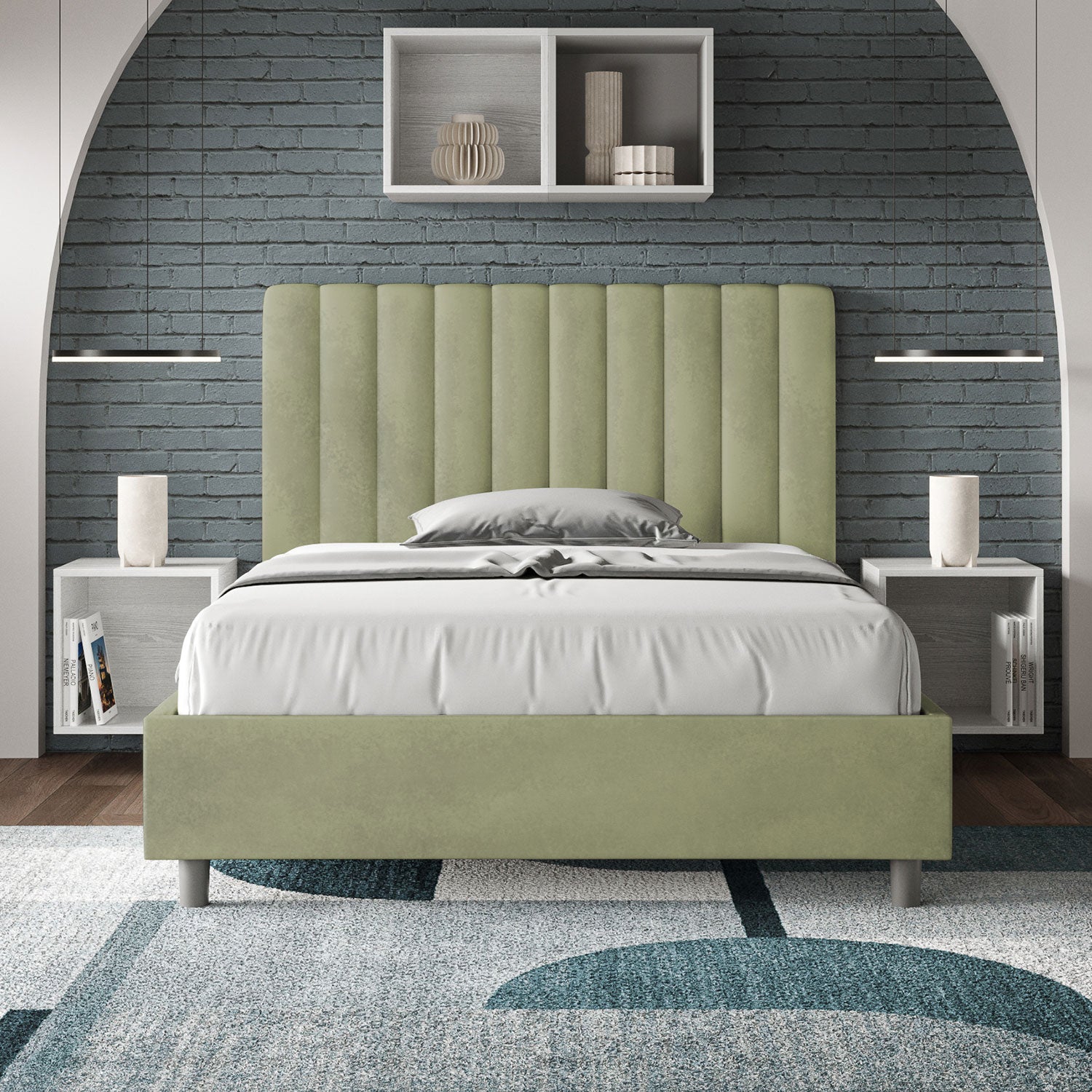 Letto 1 Piazza e Mezzo 120x200 cm Senza Rete Agueda Tè verde...