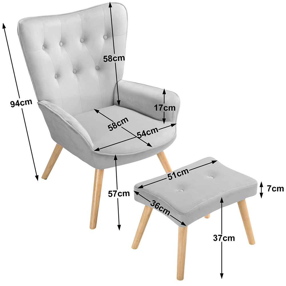 Poltrona Stile Scandinavo con Schienale Alto e Poggiapiedi In Velluto e Gambe in Legno Grigio...