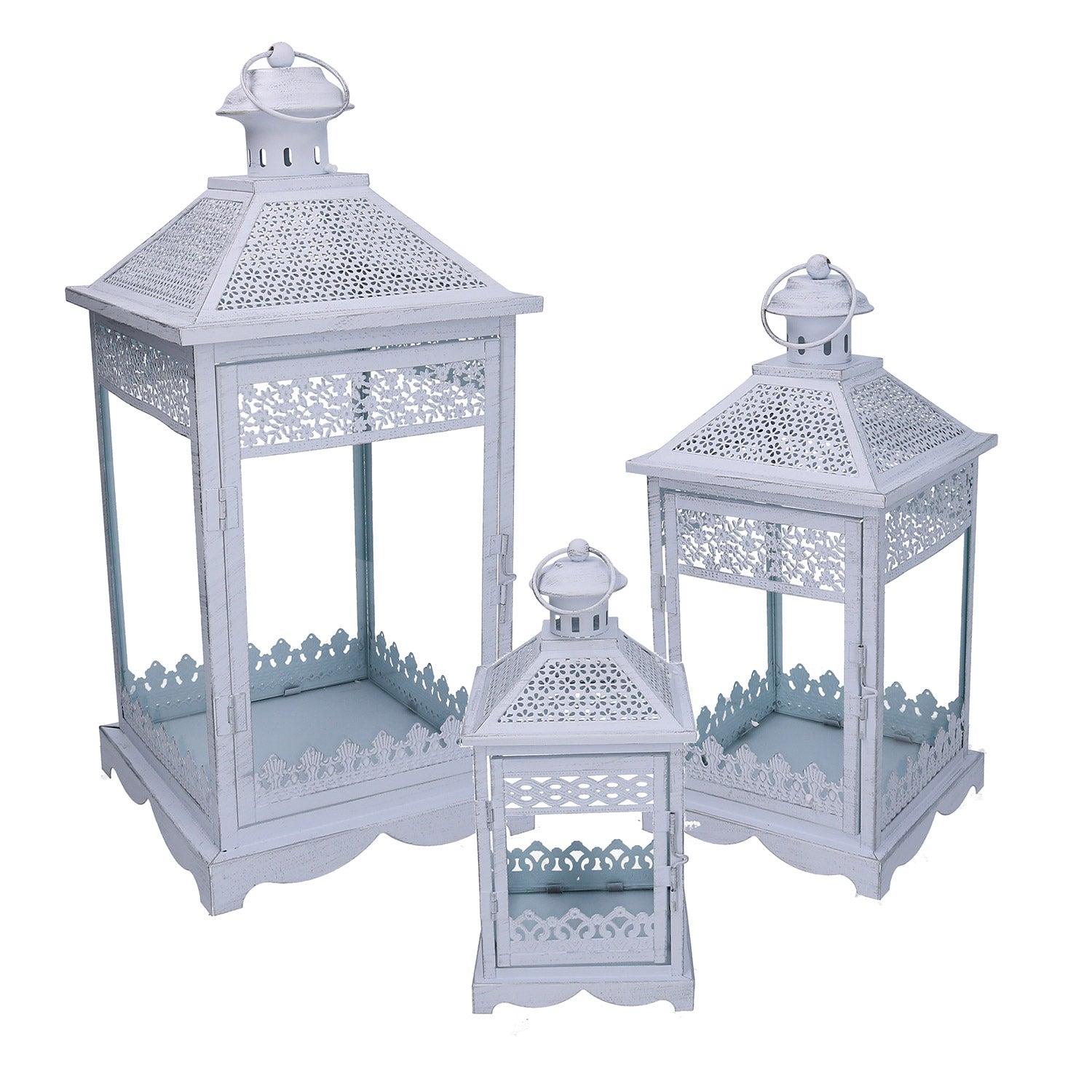 Image of Set 3 Lanterne in Metallo bianco opaco argentato quadro