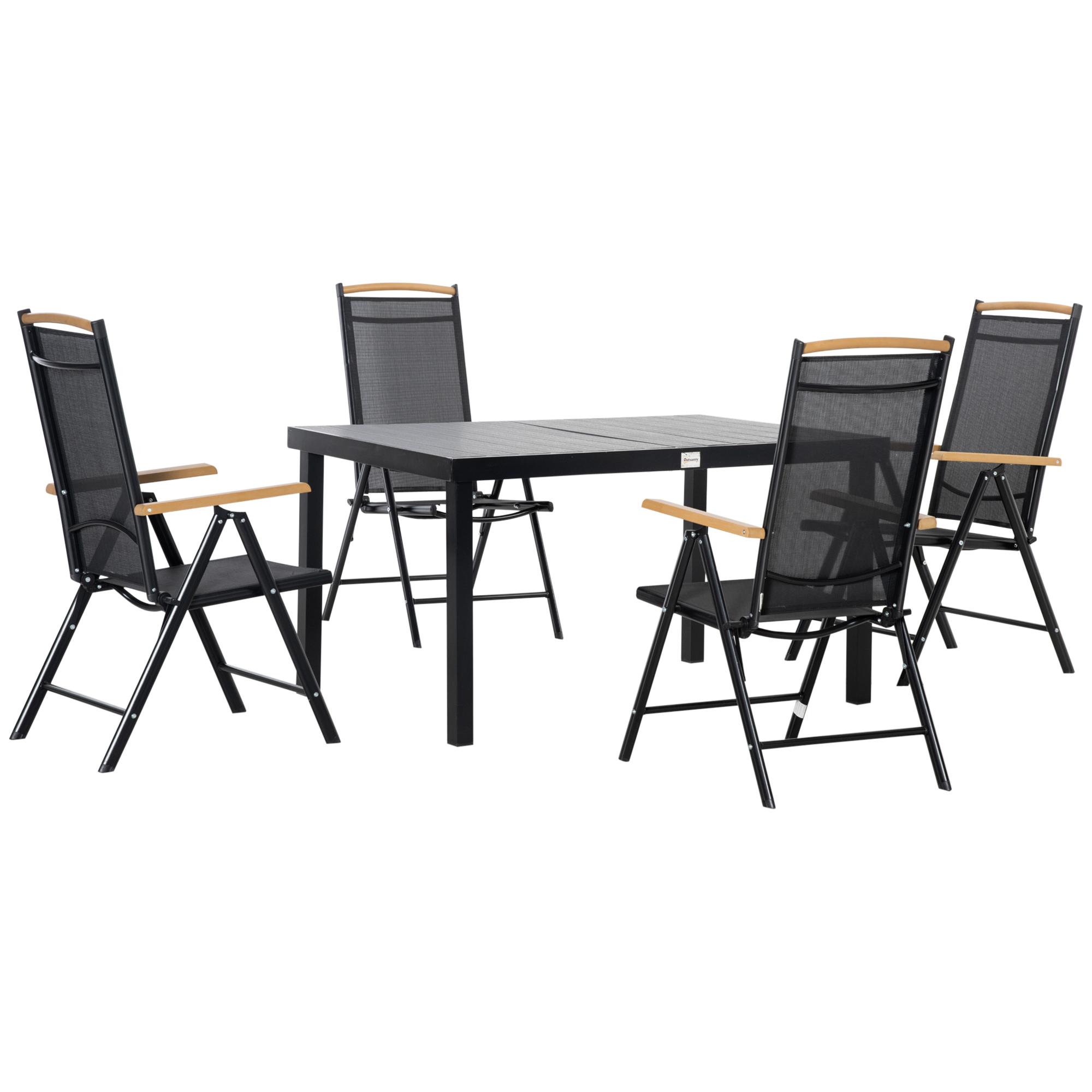 Set Tavolo e 4 Sedie da Giardino in Alluminio e Texteline Nero...