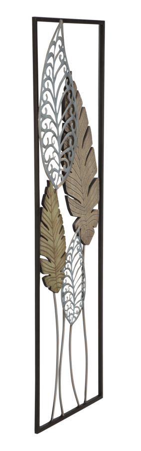 Pannello e Legno Foglie 30,5x2,5x99,5 cm in Ferro e MDF Oro e Argento...