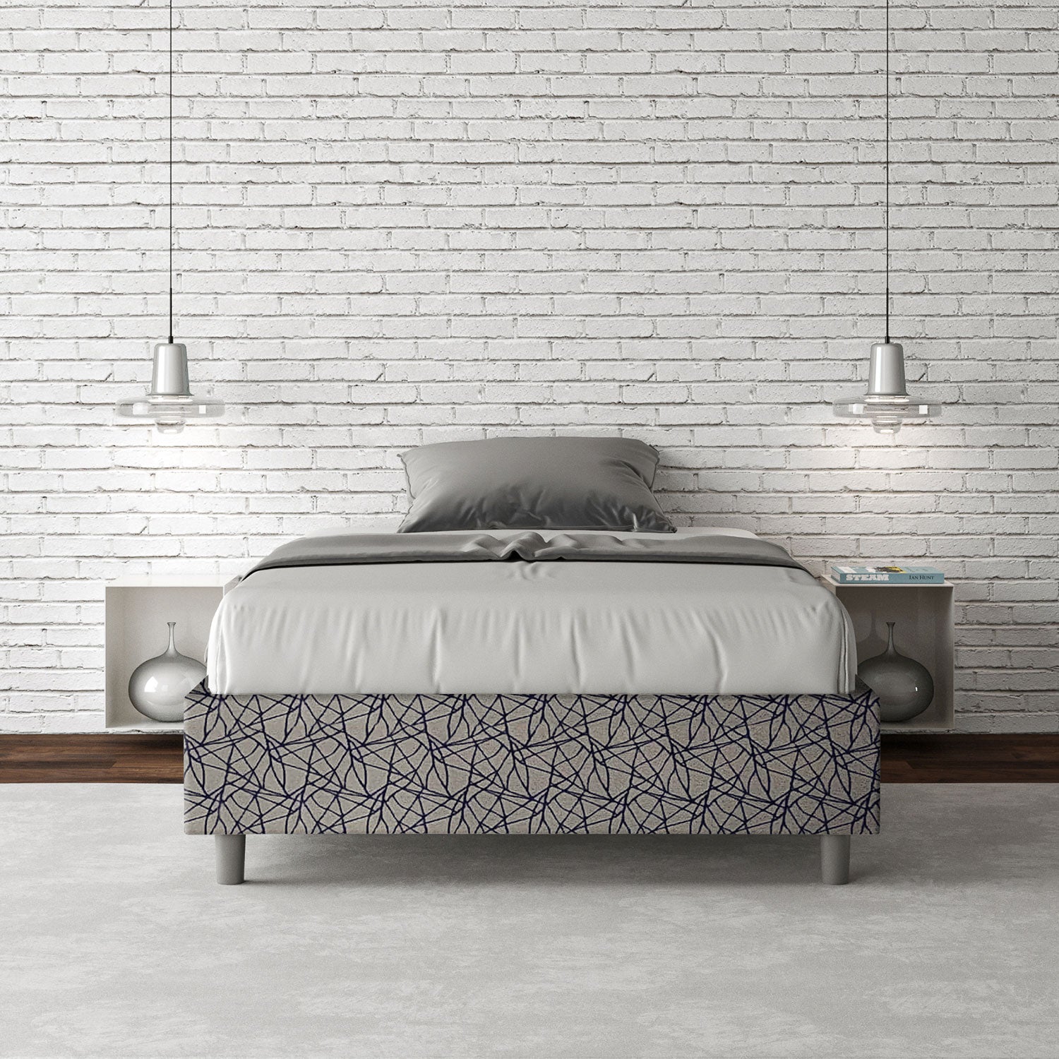 Letto 1 Piazza e Mezzo Sommier 120x200 cm Senza Rete Azelia Era 09 Blu...