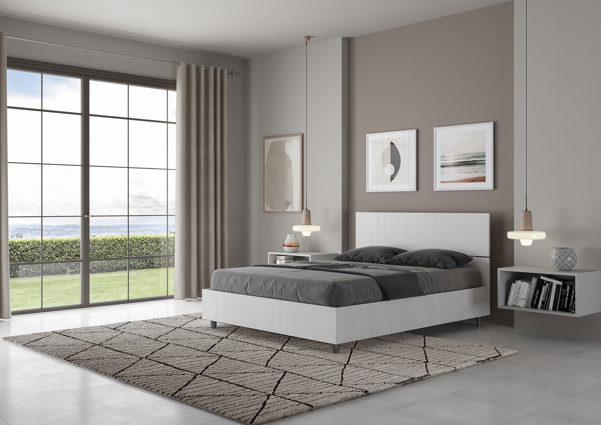 Letto Matrimoniale Francese 140x200 cm Senza Rete Testata Dritta Demas Bianco Frassino...
