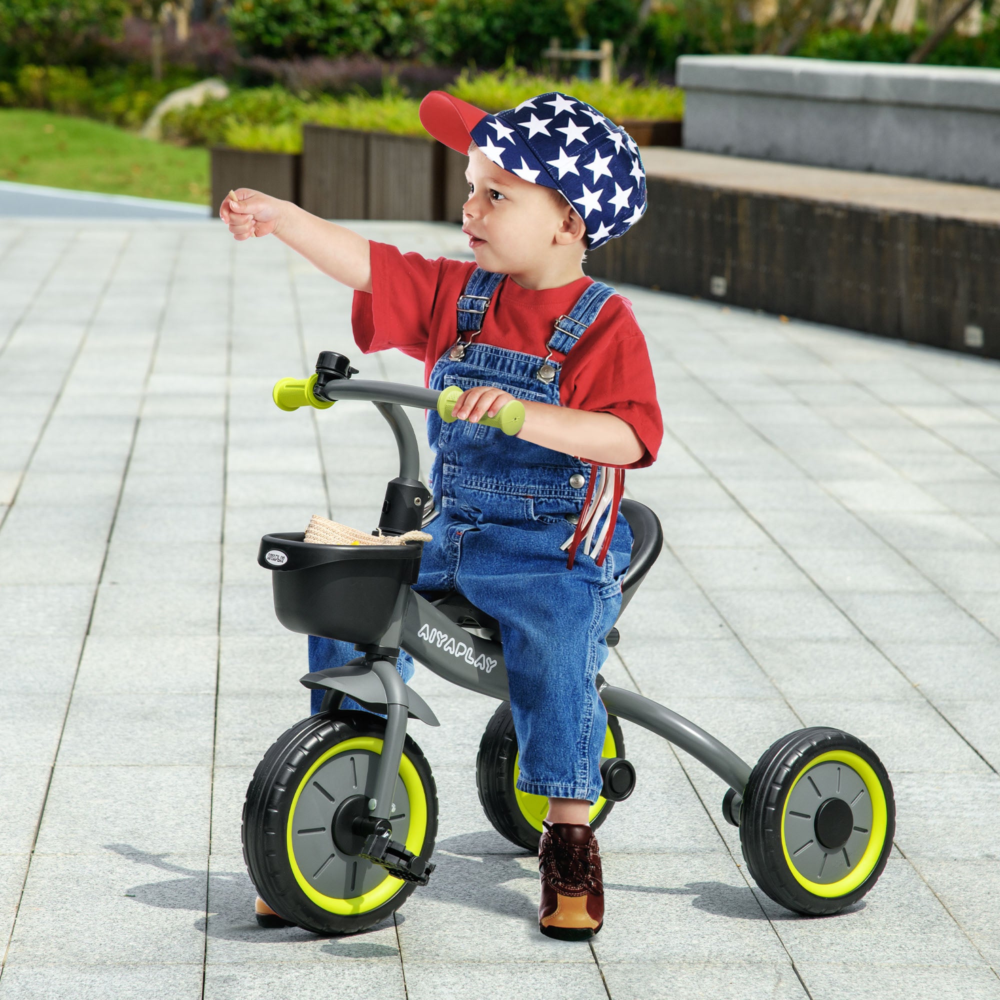 Triciclo per Bambini 70,5x50x58 cm con Seduta Regolabile e Campanello Nero...