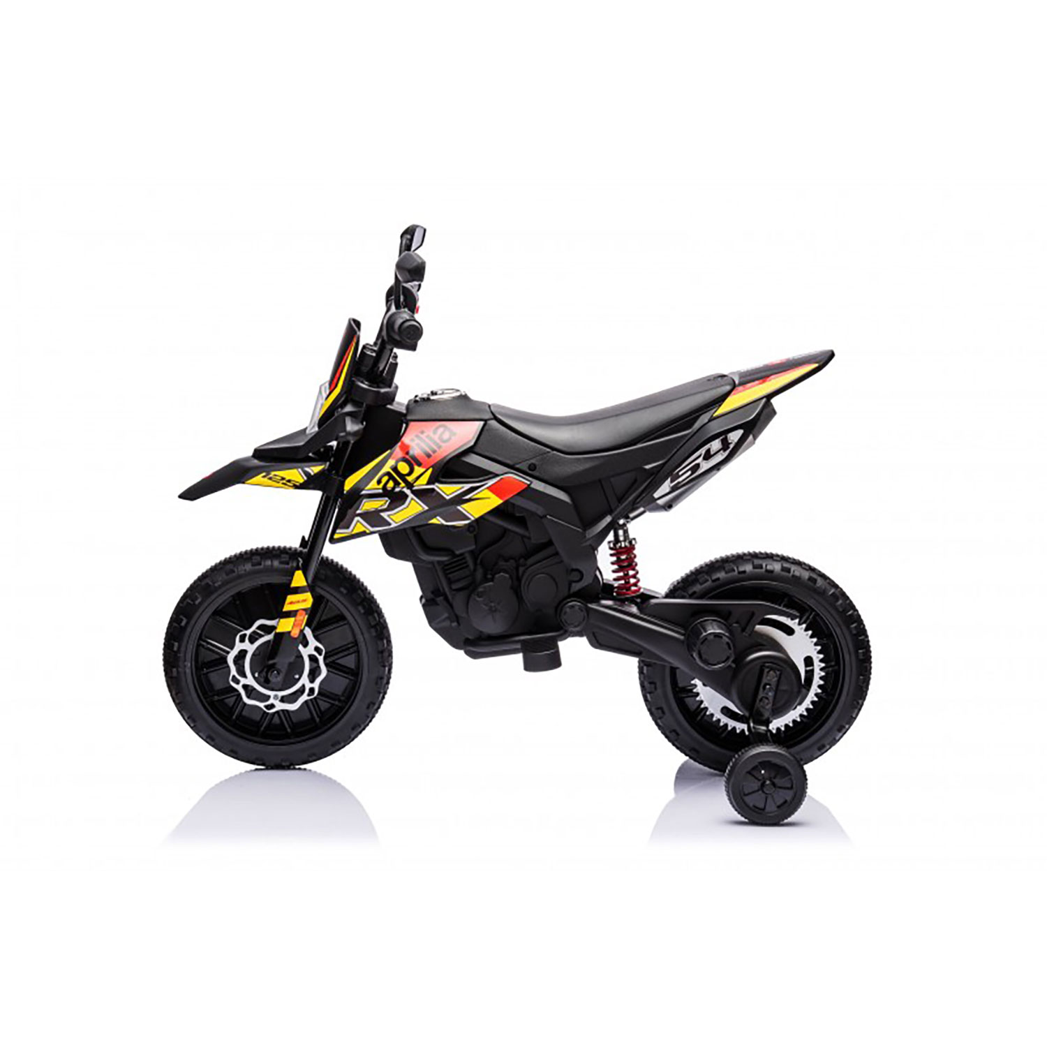 Moto Elettrica per Bambini Aprilia RX-125 Small 12V Cross Sedili In Pelle Luci Led Bluetooth Sospensioni a Molla Giallo...