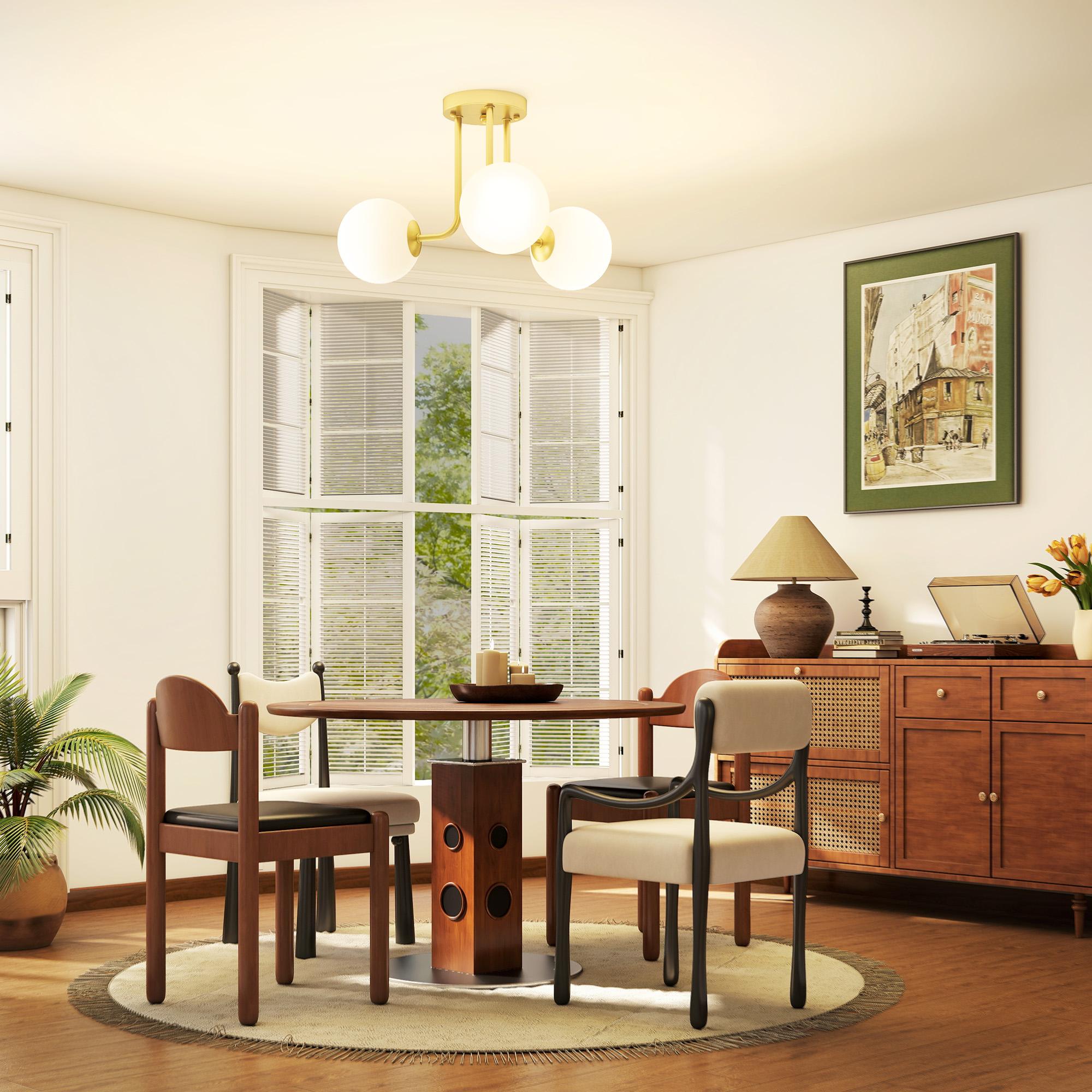 Lampadario da Soffitto Vintage 42x42x26.5 cm con 3 Punti Luce Attacchi G9 in Metallo e Plastica Oro...