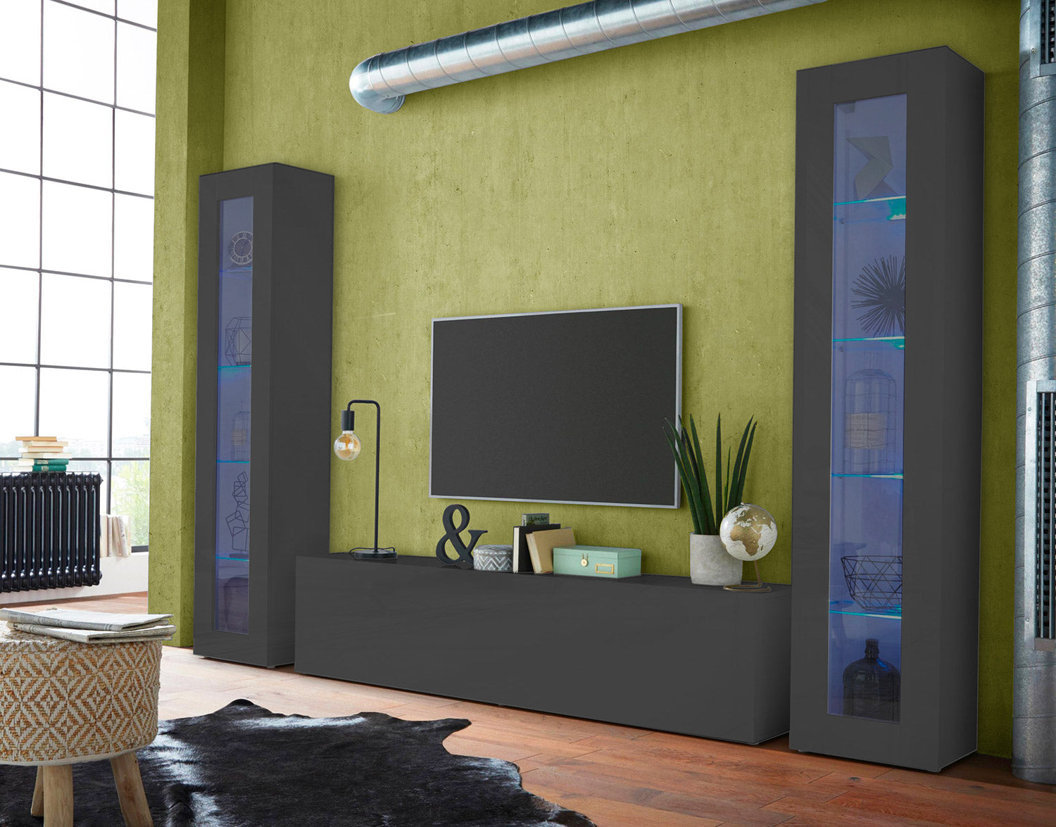 Mobile Vetrina 1 Anta 40×30×180 cm Maruska Grigio Antracite Opaco...