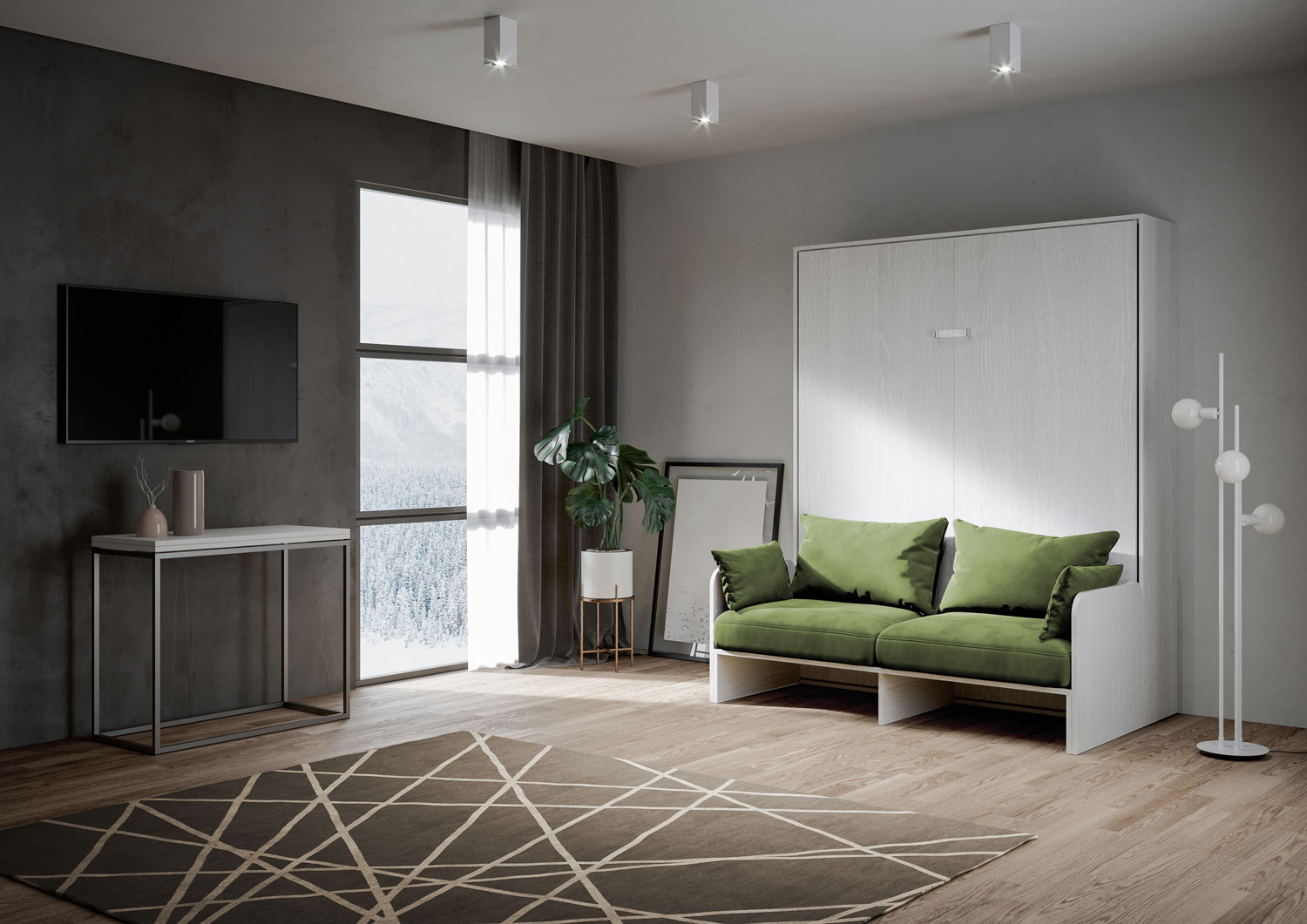 Letto Matrimoniale A Scomparsa 160 Kentaro Con Divano Bianco Frassino e Verde...