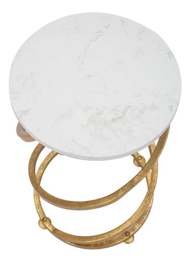 Tavolinetto Spiral Marble Ø27,5x47,5 cm in Ferro e Marmo Oro e Bianco...