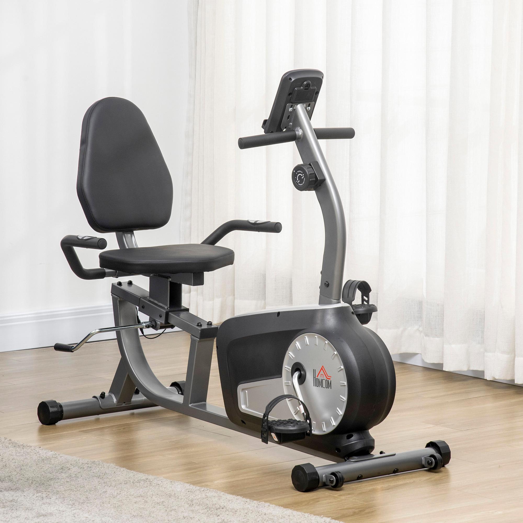 Cyclette Orizzontale 8 Livelli di Resistenza 122-137x62x103 cm con Monitor LCD 2 Ruote Nero...