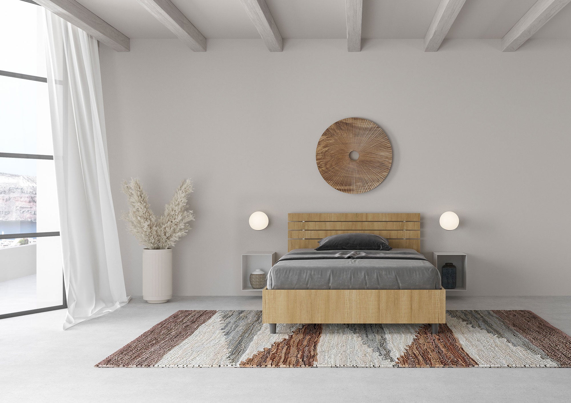 Letto 1 Piazza e Mezzo 120x200 cm Senza Rete Testata Doghe Inclinata Ankel Quercia Natura...