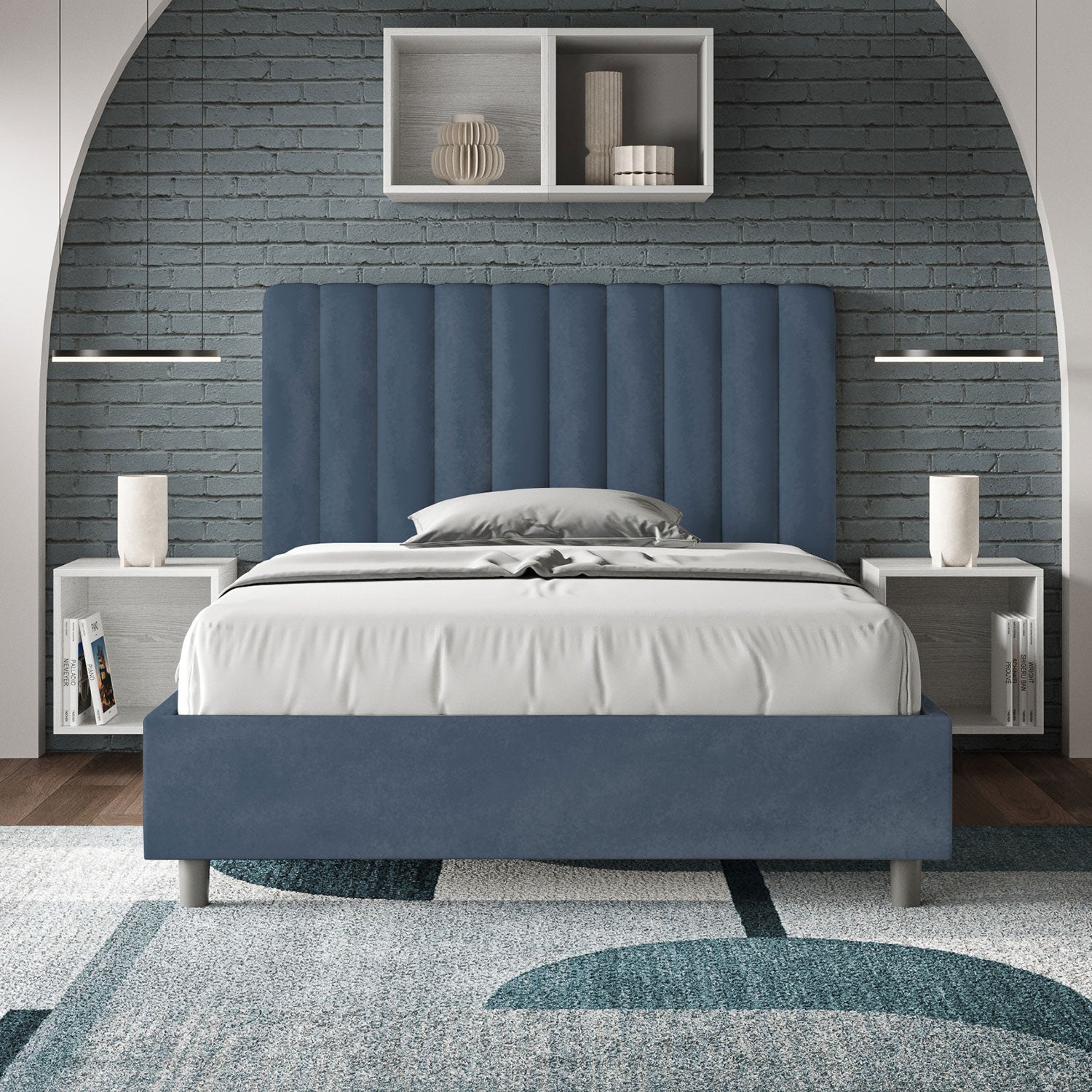 Letto 1 Piazza e Mezzo 120x200 cm Senza Rete Agueda Blu...