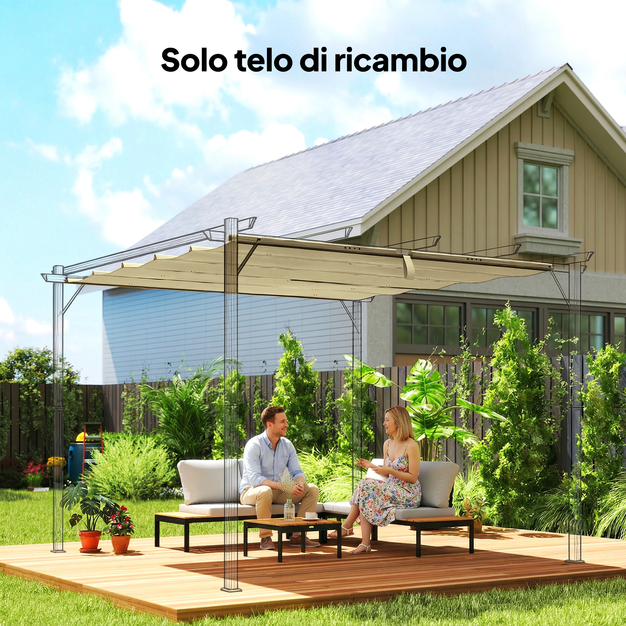 Telo per Pergola 288x298 cm con Fori di Drenaggio in Poliestere Traspirante UV30+ Beige...