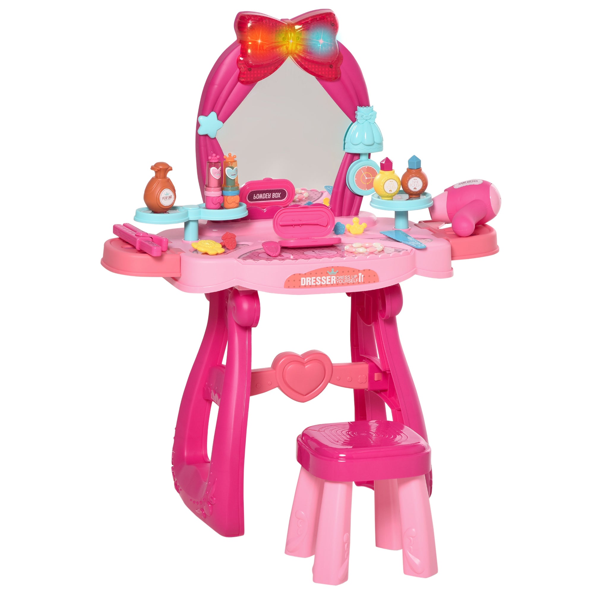 Postazione Trucco Specchiera Giocattolo per Bambini con Specchio e Accessori Rosa e Rosso