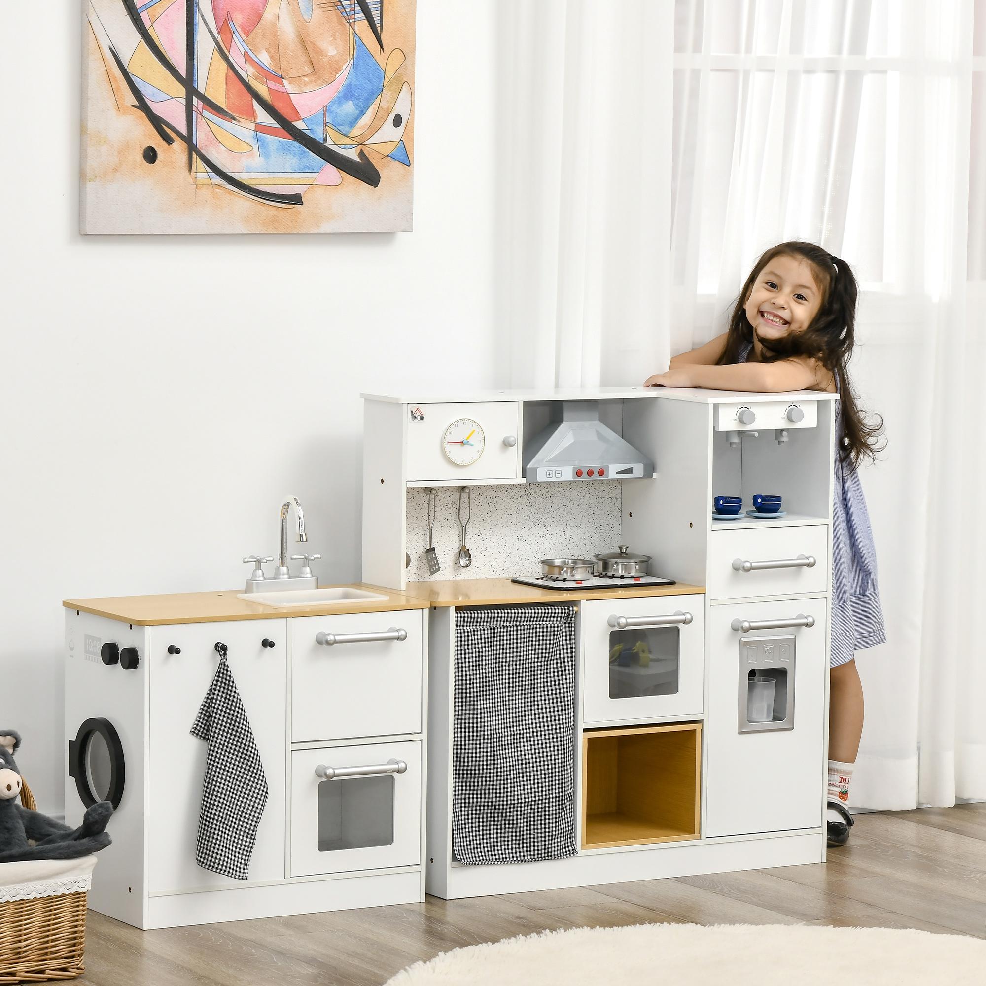 Cucina Giocattolo per Bambini con Utensili Luci ed Effetti Sonori in MDF e PP Bianca...