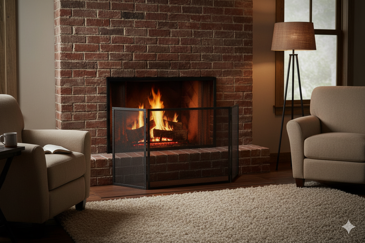 Parascintille per Camino in Ferro Verniciato 20+60+20 H50 Grigio Martellato...