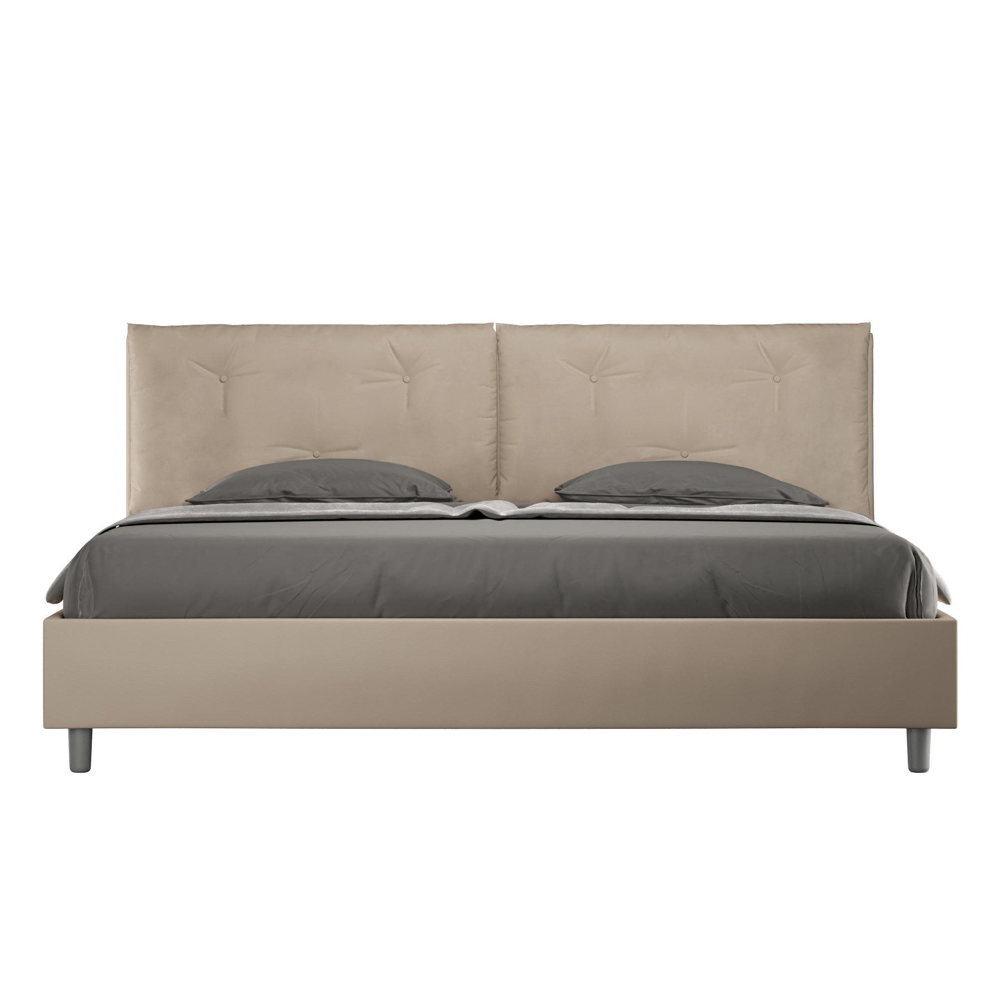 Letto Matrimoniale King Size 200x210 cm con Rete e Contenitore Imbottito in Similpelle Appia Large Tortora