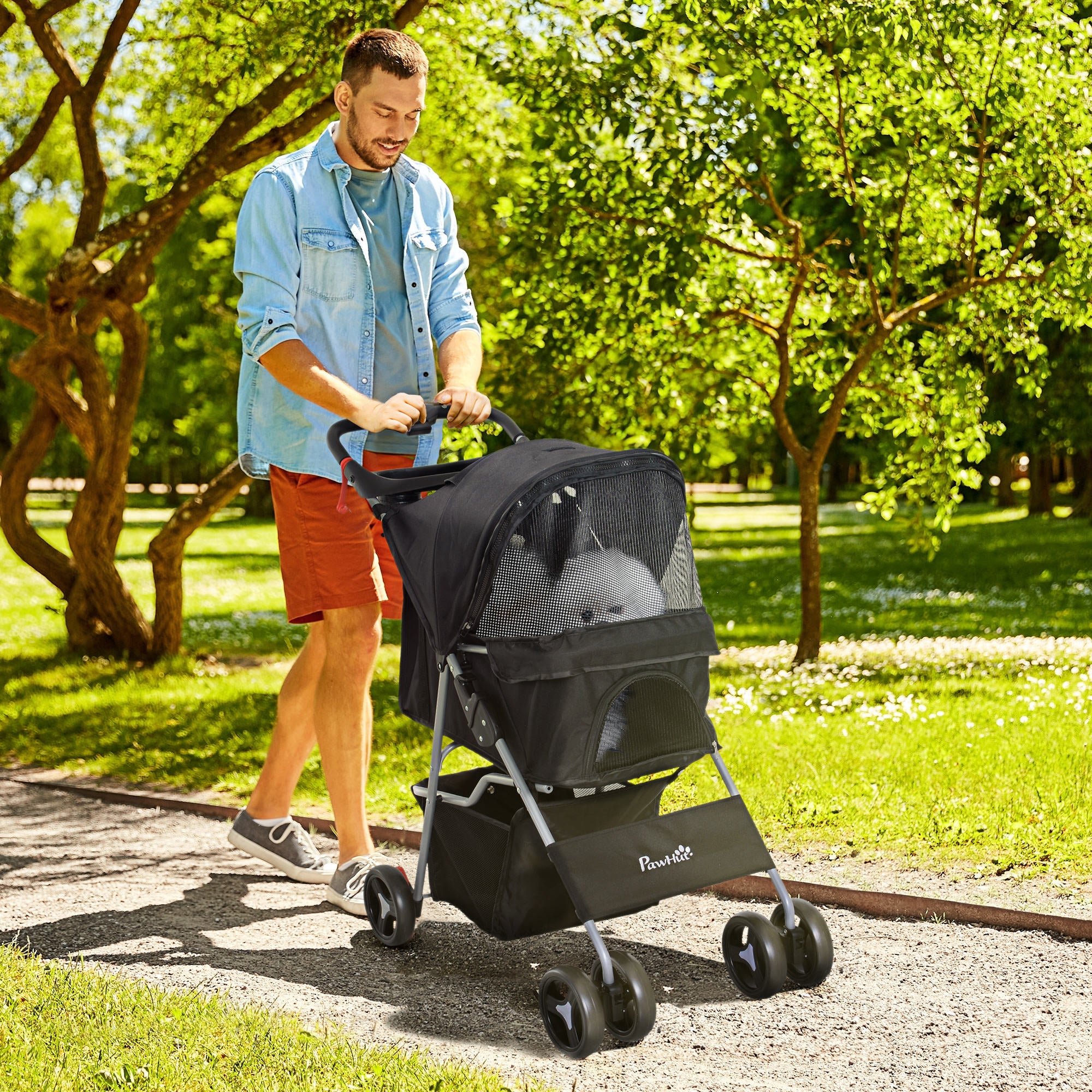 Passeggino per Cani Pieghevole Nero 77x47x101 cm...