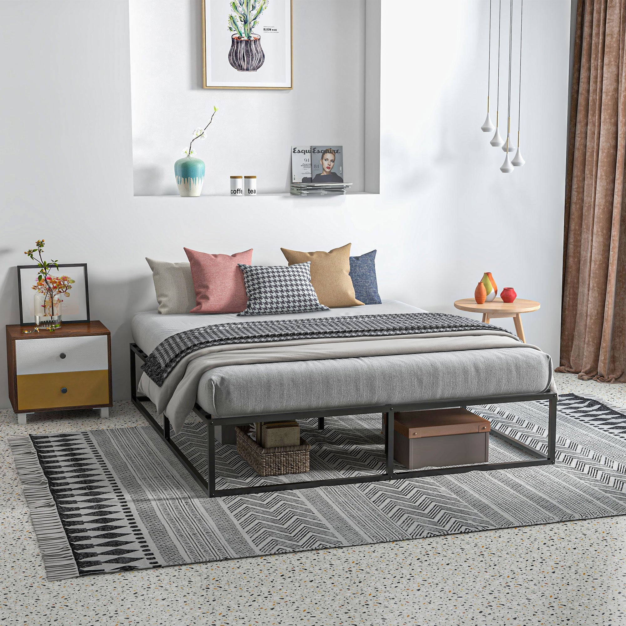 Struttura Letto Matrimoniale 190x160x35 cm con Doghe in Compensato e Contenitore Inferiore Nero...