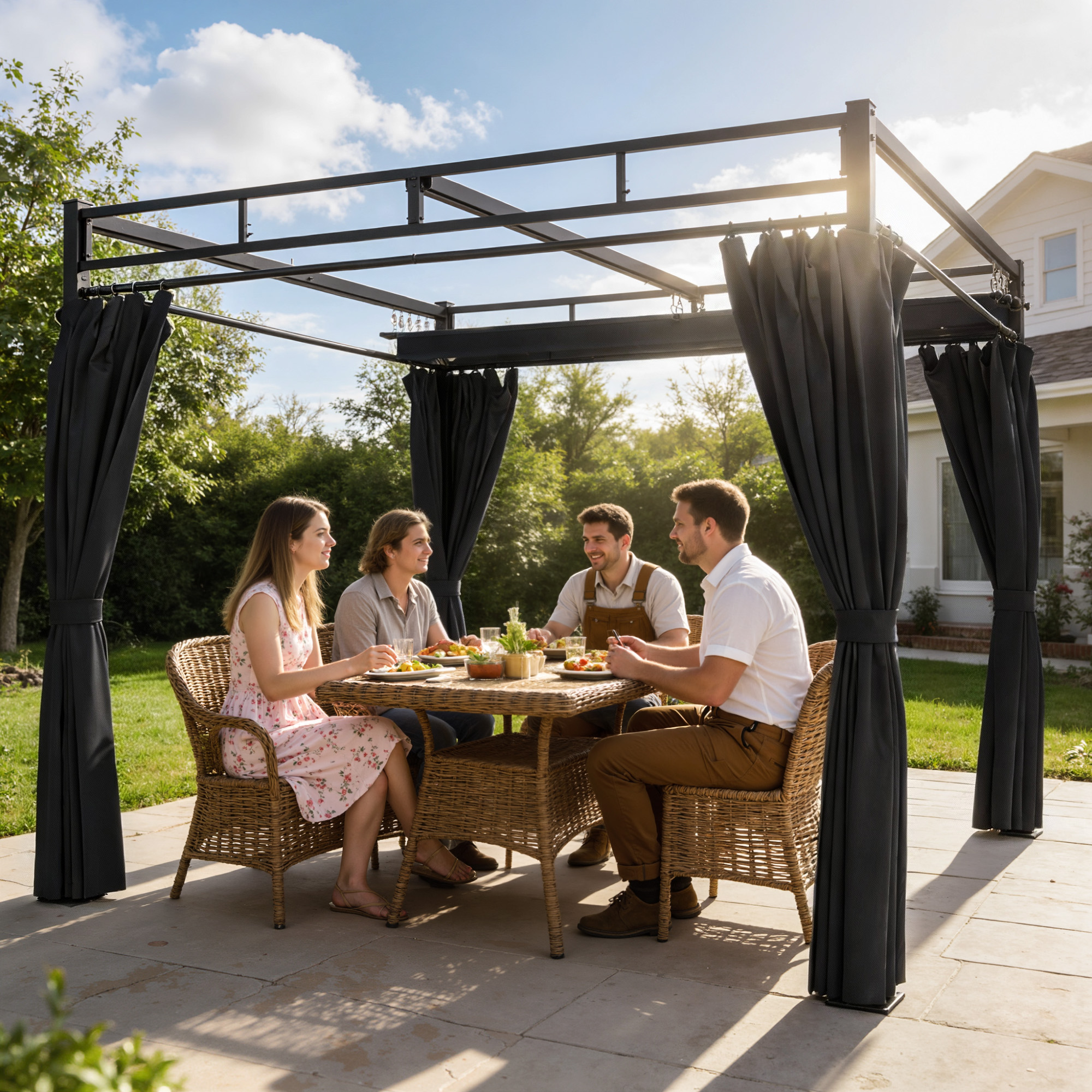 Pergola Gazebo 3x3 m con Tetto Scorrevole UV30+ e 4 Pareti Laterali Grigio Scuro...