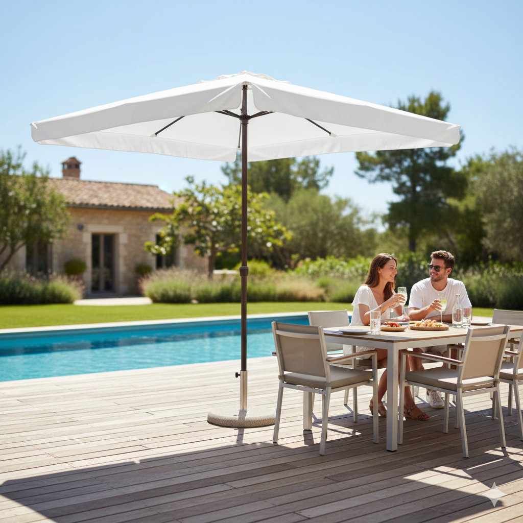 Ombrellone Quadrato da Giardino 3x3 m Palo Ø48 mm Struttura in Acciaio Esterno Bianco...