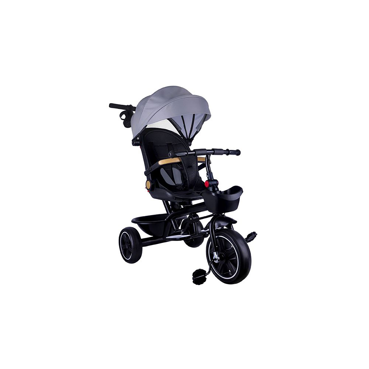 Passeggino Triciclo con Sedile Girevole 65x47x110 cm con Cappotta e Cestini Grigio...