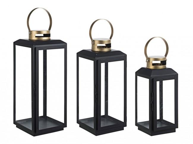 Image of Set 3 Lanterne Crissie Nero e Oro in Metallo