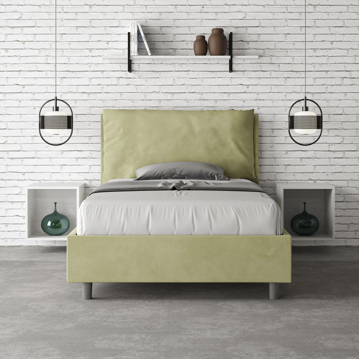 Letto 1 Piazza E Mezzo 120x200 cm Senza Rete Imbottito in Microfibra Antea Large Tè Verde...
