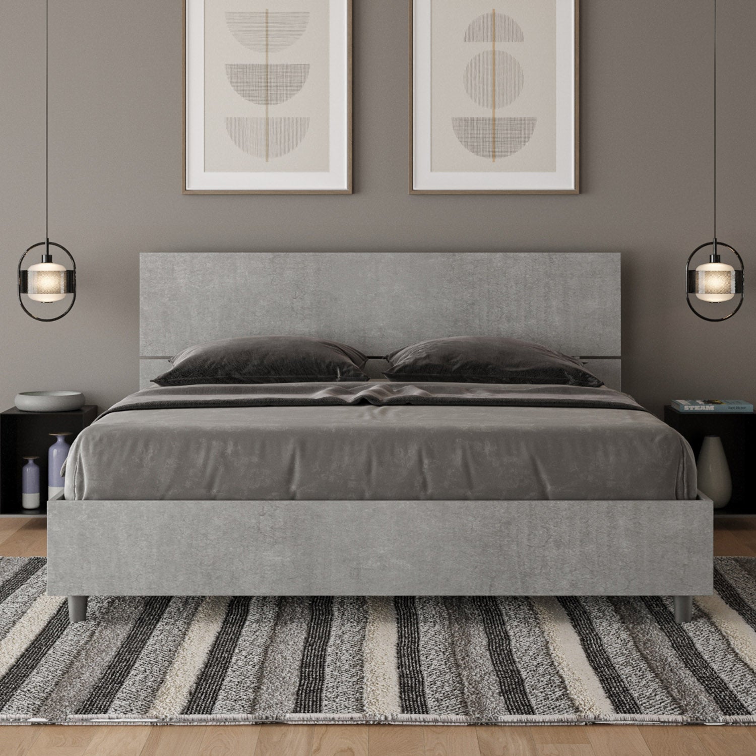 Letto Matrimoniale 160x200 cm Senza Rete Testata Dritta Demas Grigio...