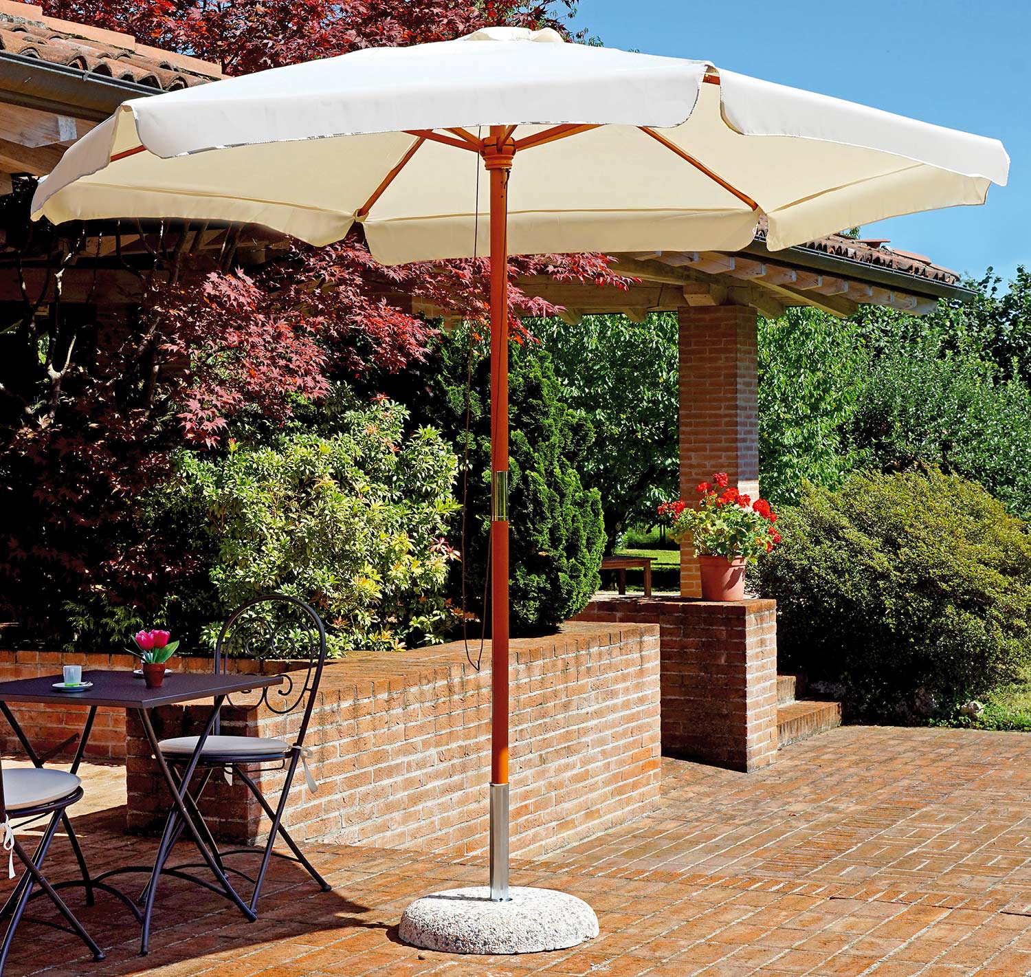 Ombrellone da Giardino Ø2,85 m Palo Ø48 mm in Legno Vorghini Classic Ecrù
