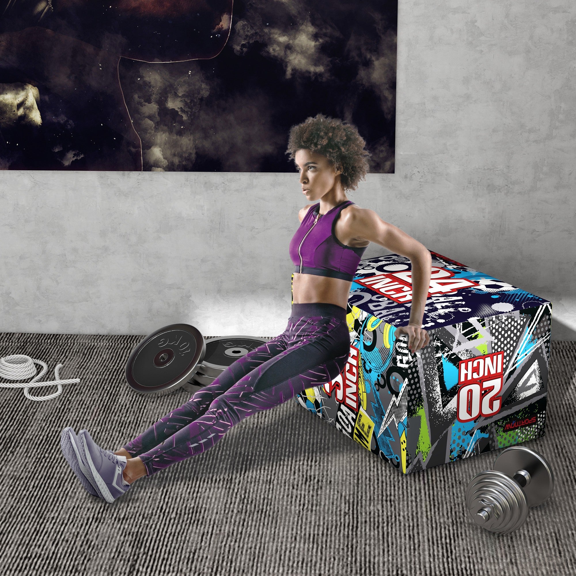 Plyo Box Attrezzo per Allenamento 3 Altezze 76x61x51cm Jumping Box Antiscivolo Multicolore...
