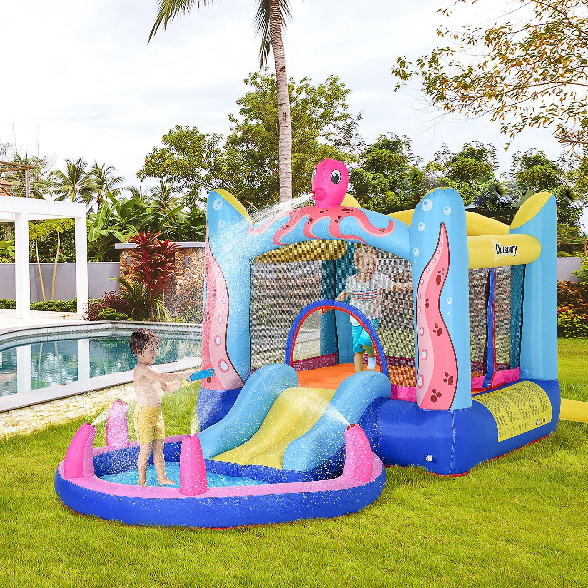 Castello Giostra Gonfiabile 380x200x180 cm con Scivolo Piscina e Pompa Multicolor...