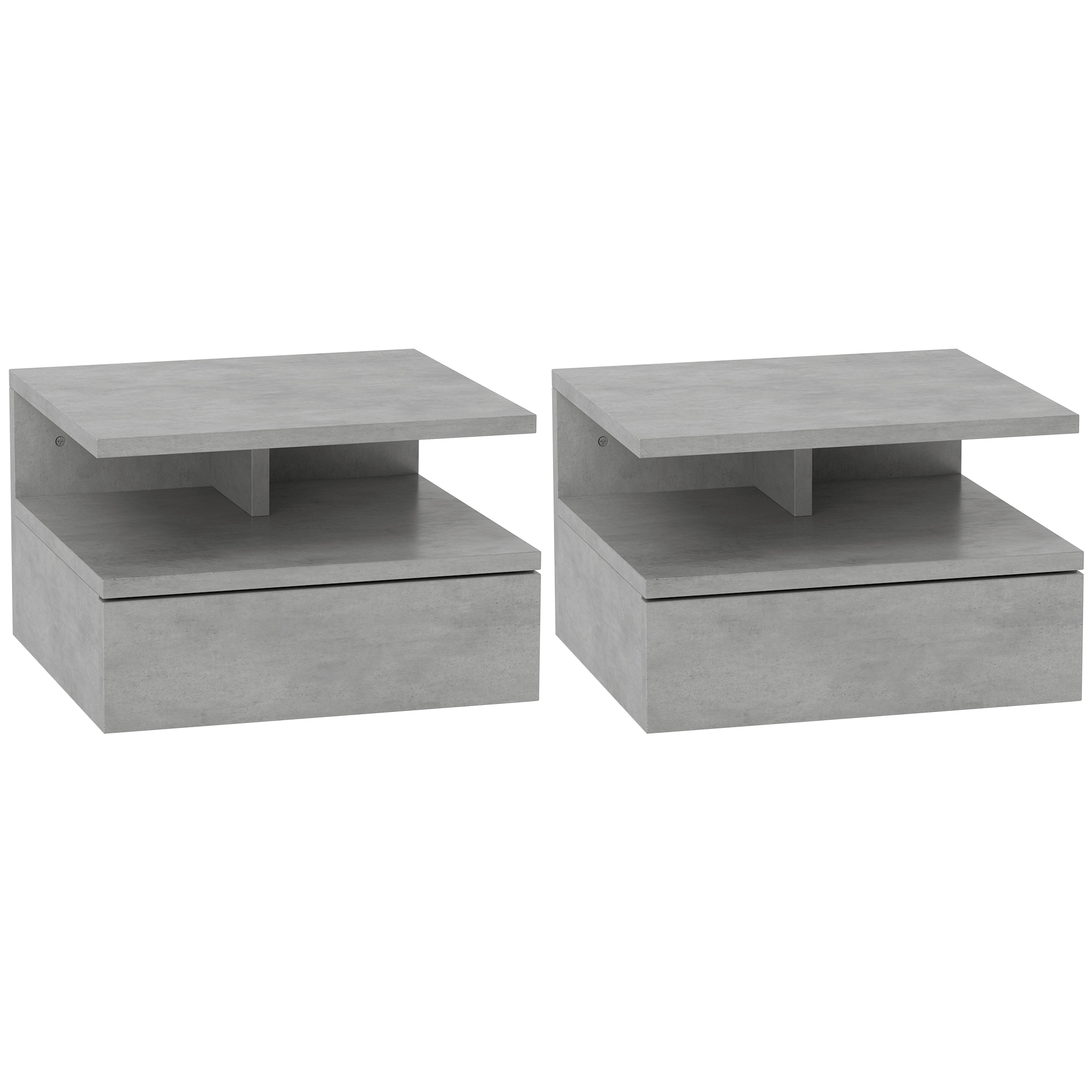 Set 2 Comodini Sospesi per Camera da Letto 35x32x22,5 cm con Cassetto in Legno Grigio