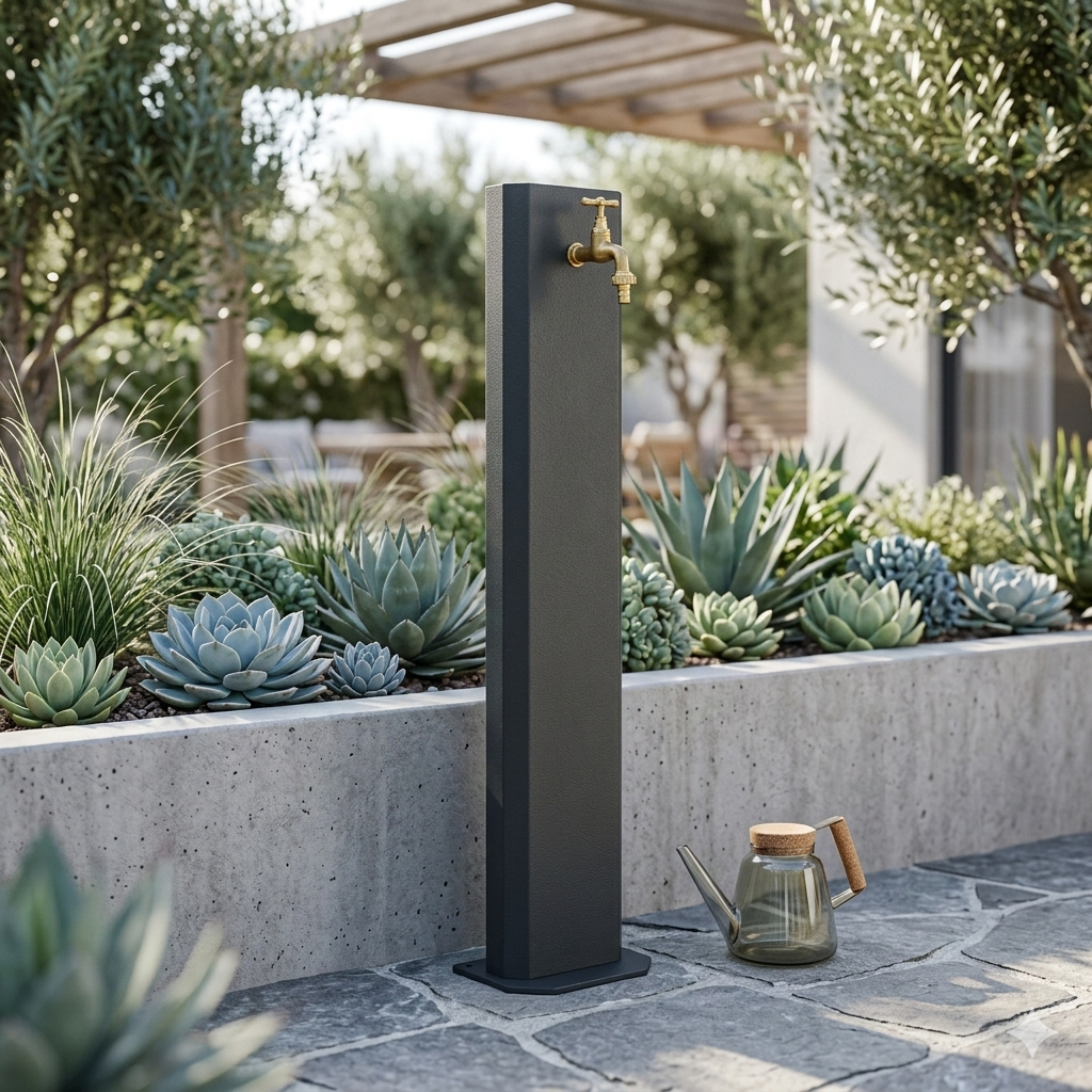 Fontana da Giardino Design a Colonna Ovale Rubinetto in Ottone Senza Base Antracite...