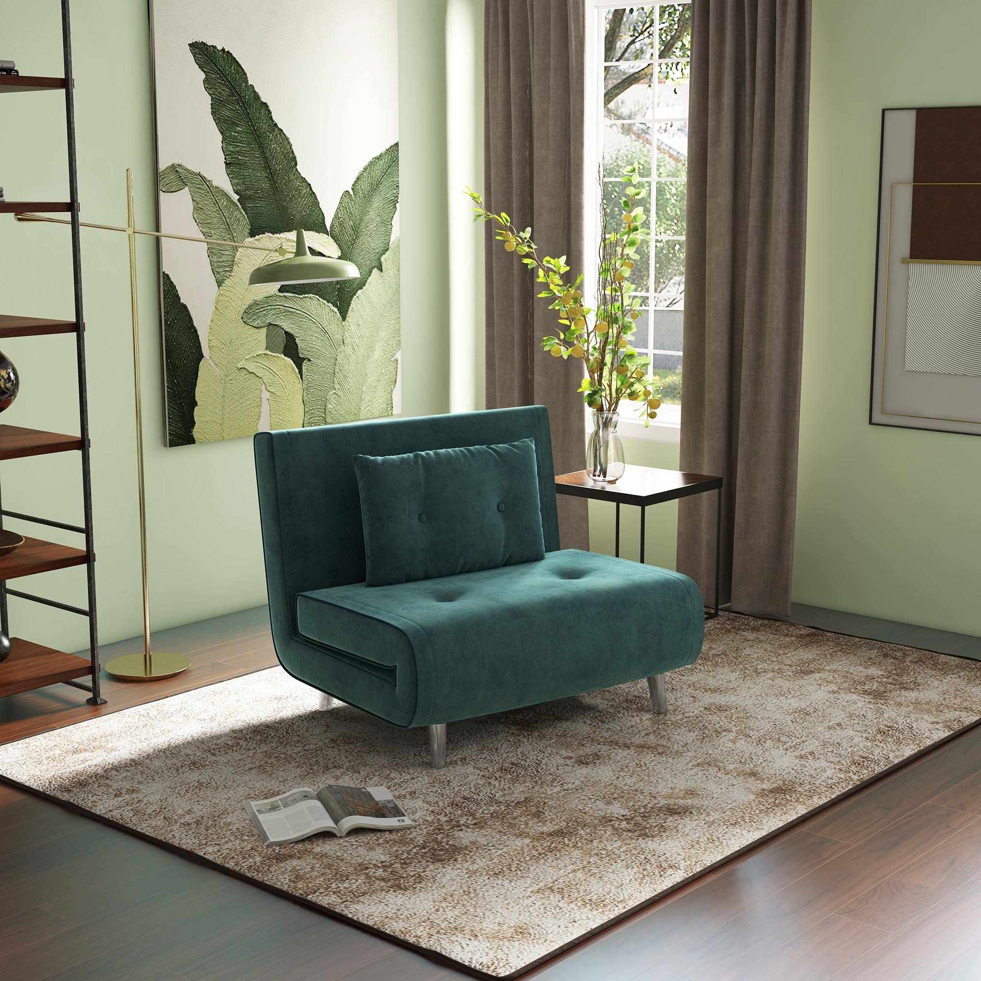 Poltrona Letto Singolo 100x88x83 cm in Velluto Verde Scuro...