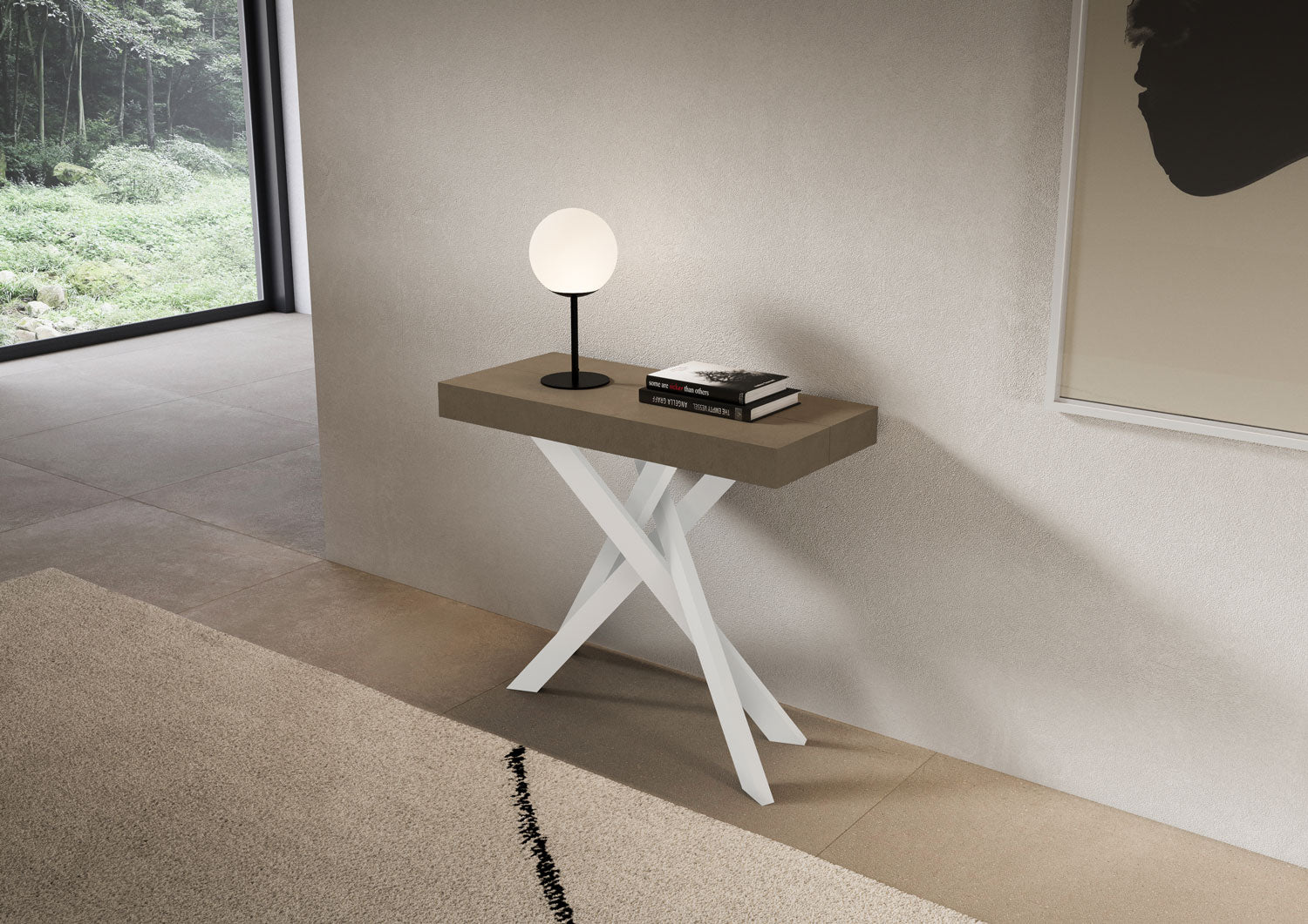 Consolle Allungabile 90-196x40x77 cm Saki Small Premium Tortora Gambe Bianche...