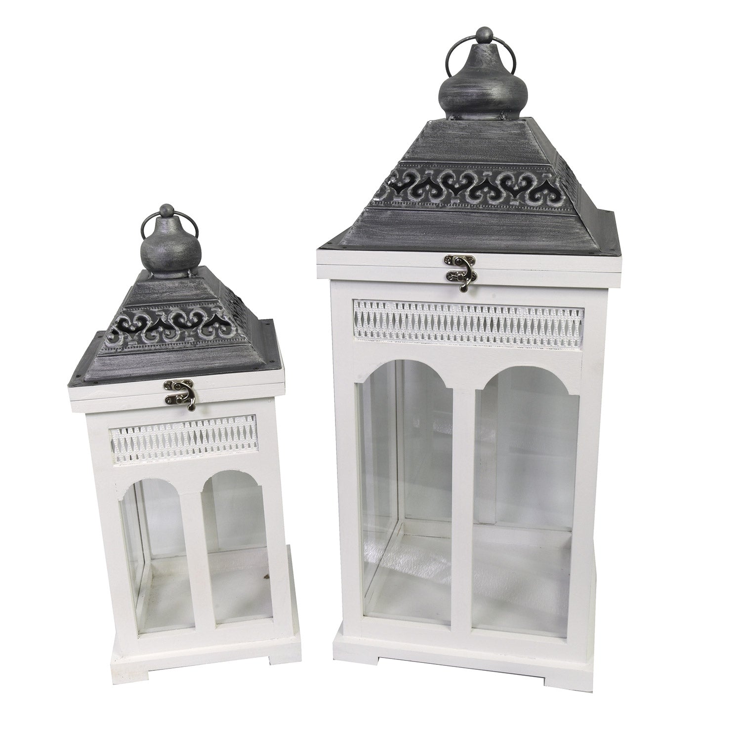 Image of Set 2 Lanterne in Legno in Metallo bianco argento quadro