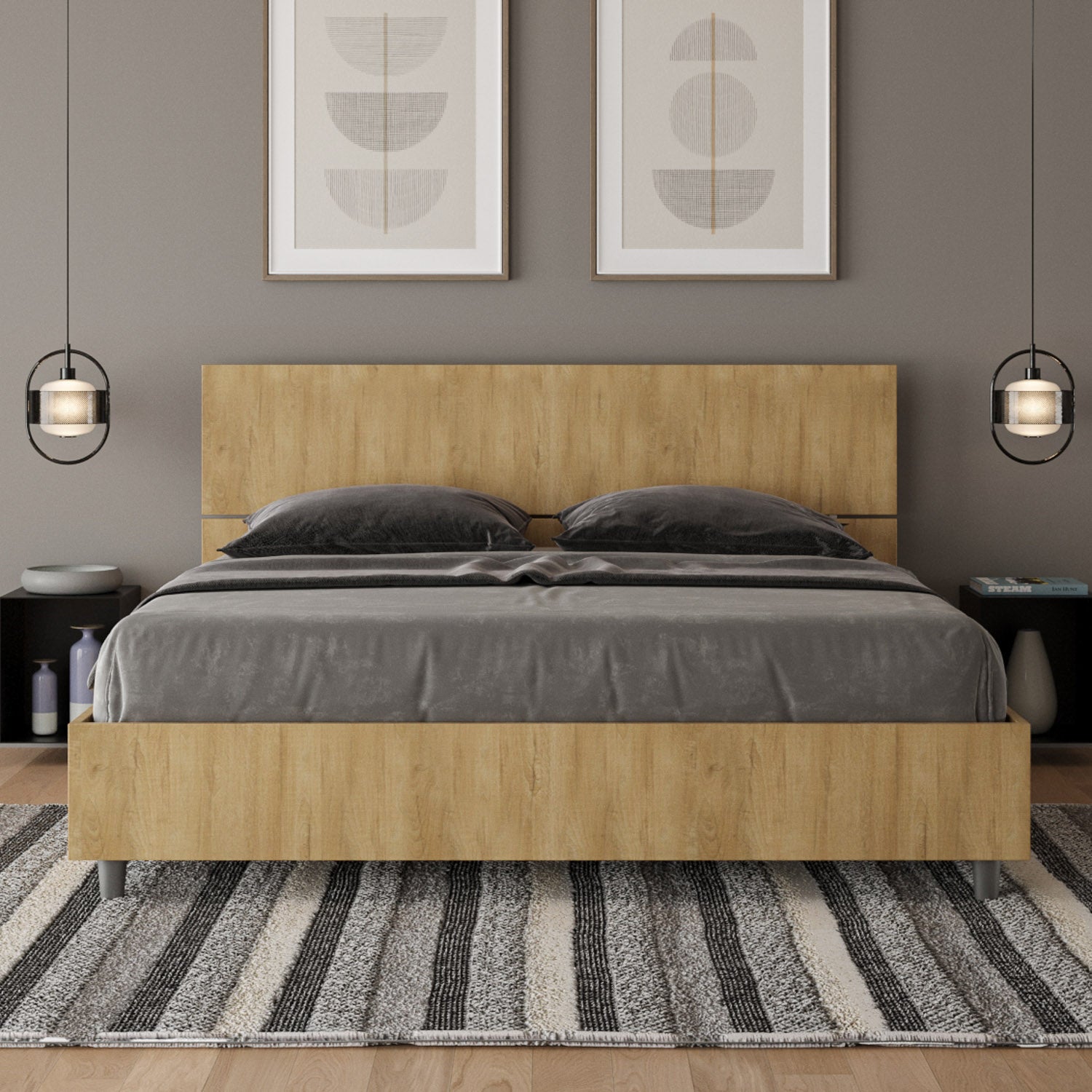 Letto Matrimoniale 160x200 cm Senza Rete Testata Dritta Demas Quercia Natura...
