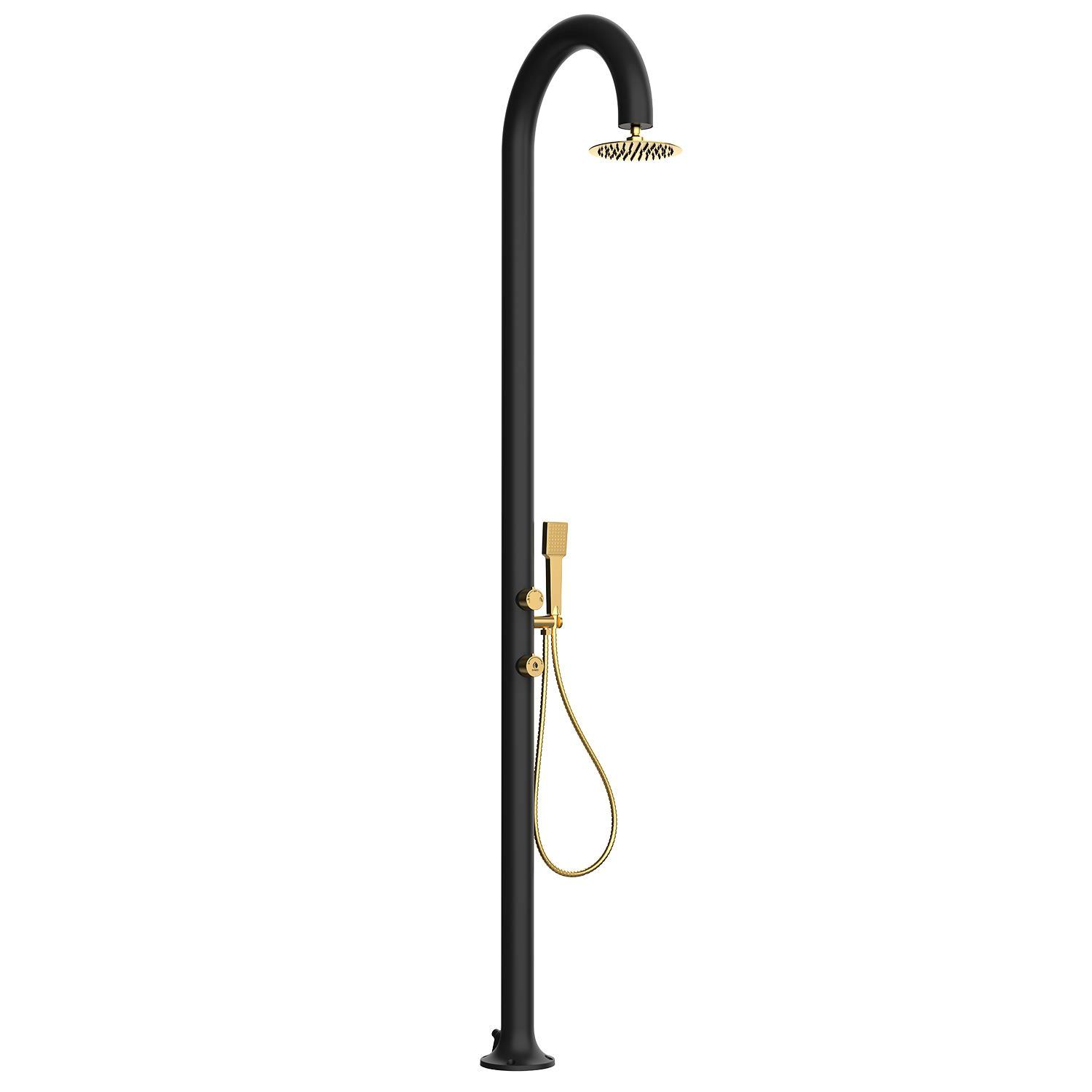Doccia da Giardino in Alluminio Rubinetteria e Soffione Oro Sined Luna Alu D Nero