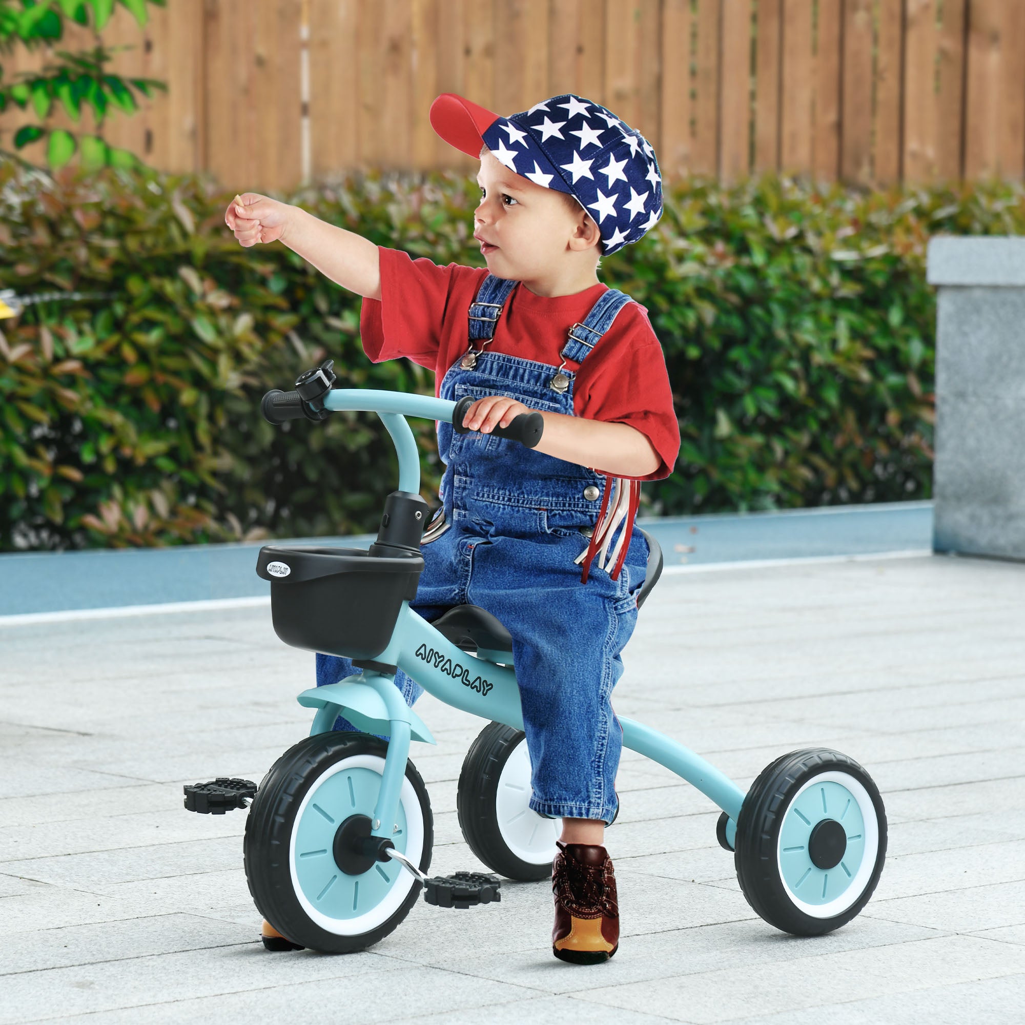 Triciclo per Bambini 70,5x50x58 cm con Seduta Regolabile e Campanello Blu...