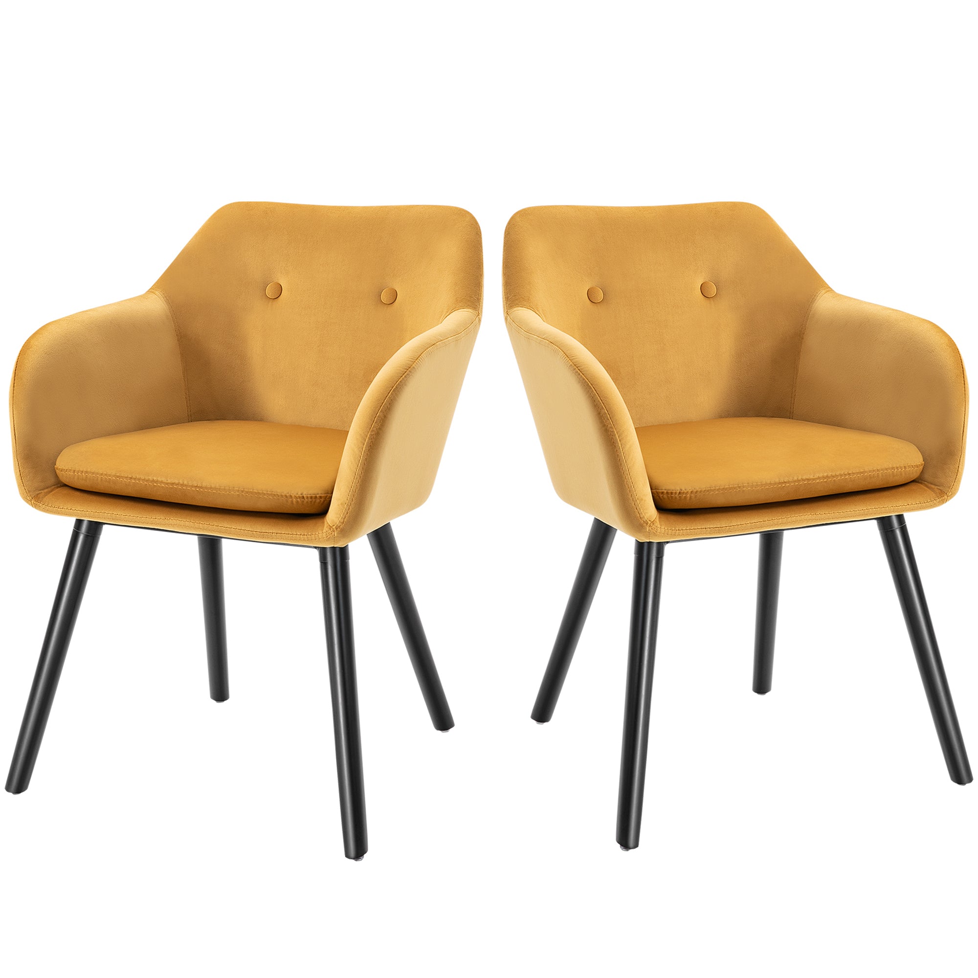 Image of Set di 2 Sedie per Sala da Pranzo con Braccioli Imbottite 54x56x74 cm in Velluto Giallo