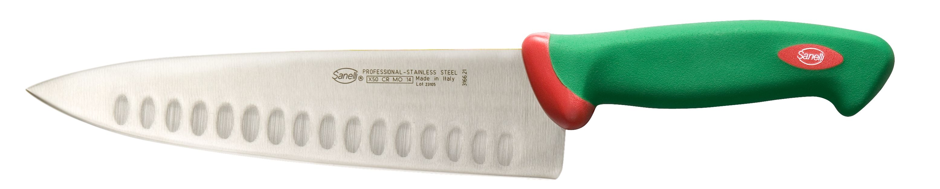 Image of Coltello Trinciante Professionale Olivato Lama 21 cm Manico Antiscivolo Verde Sanelli Premana