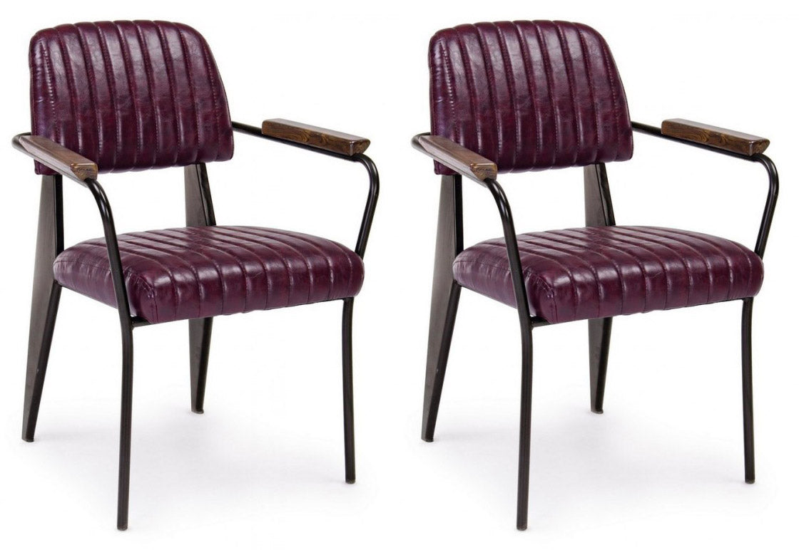 Image of Set 2 Sedie Imbottite 60x63x81 cm Nelly in Ecopelle Bordeaux Vintage