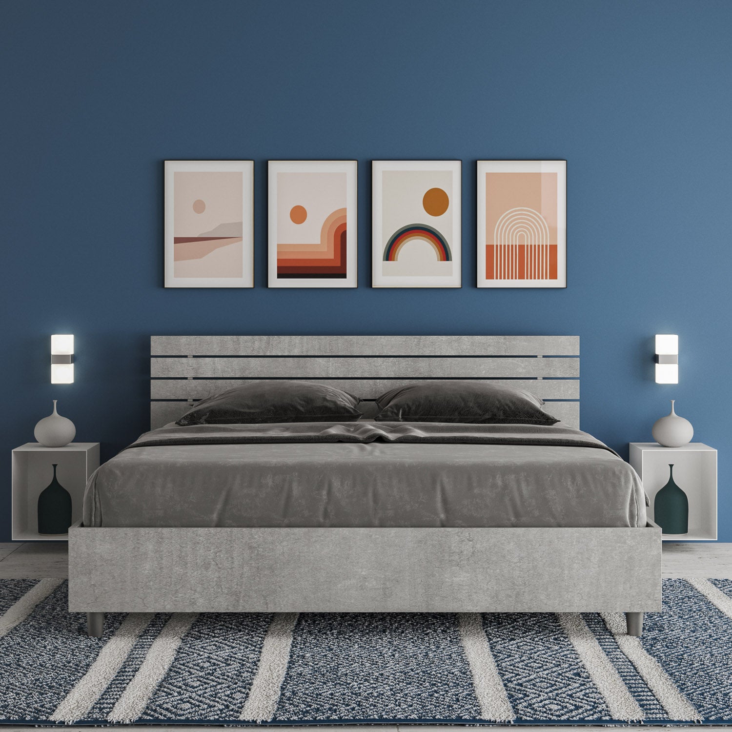 Letto Matrimoniale 160x200 cm Senza Rete Testata Doghe Dritta Ankel Grigio...