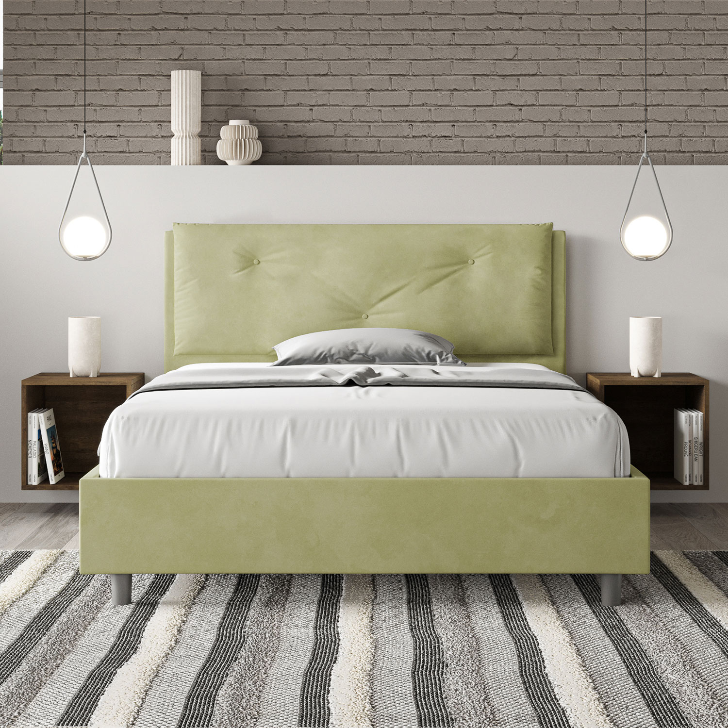 Letto Matrimoniale Francese 140x190 cm Senza Rete Imbottito in Microfibra Appia Large Tè Verde...