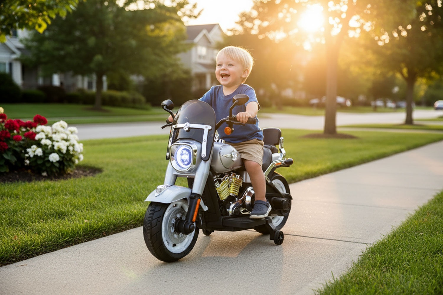 Moto Elettrica per Bambini Cruiser Acceleratore a Manubrio 12V 7Ah Argento Metallizzato...