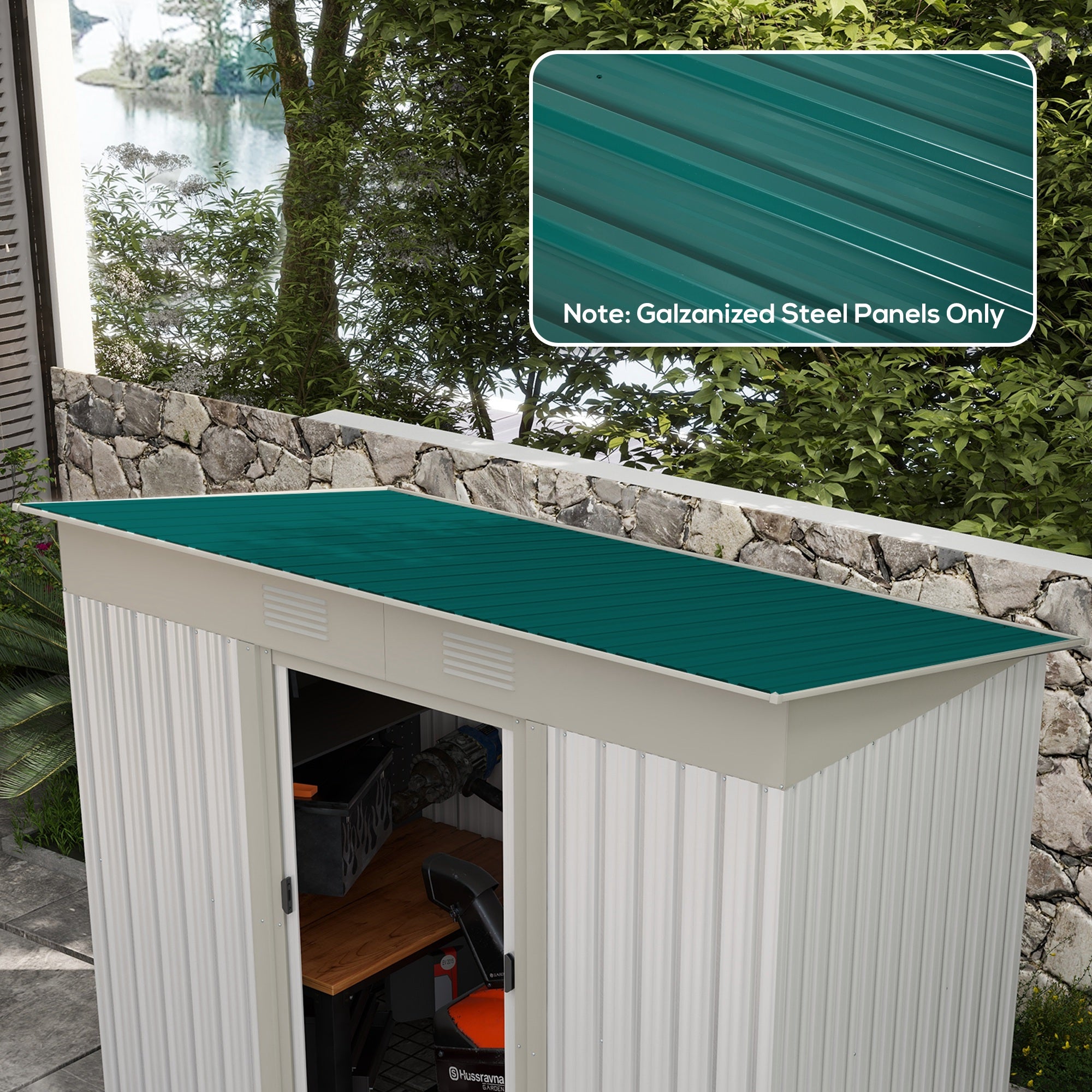 Set 12 Pannelli di Ricambio per Casette da Giardino 129x45 cm in Acciaio Zincato Verde...